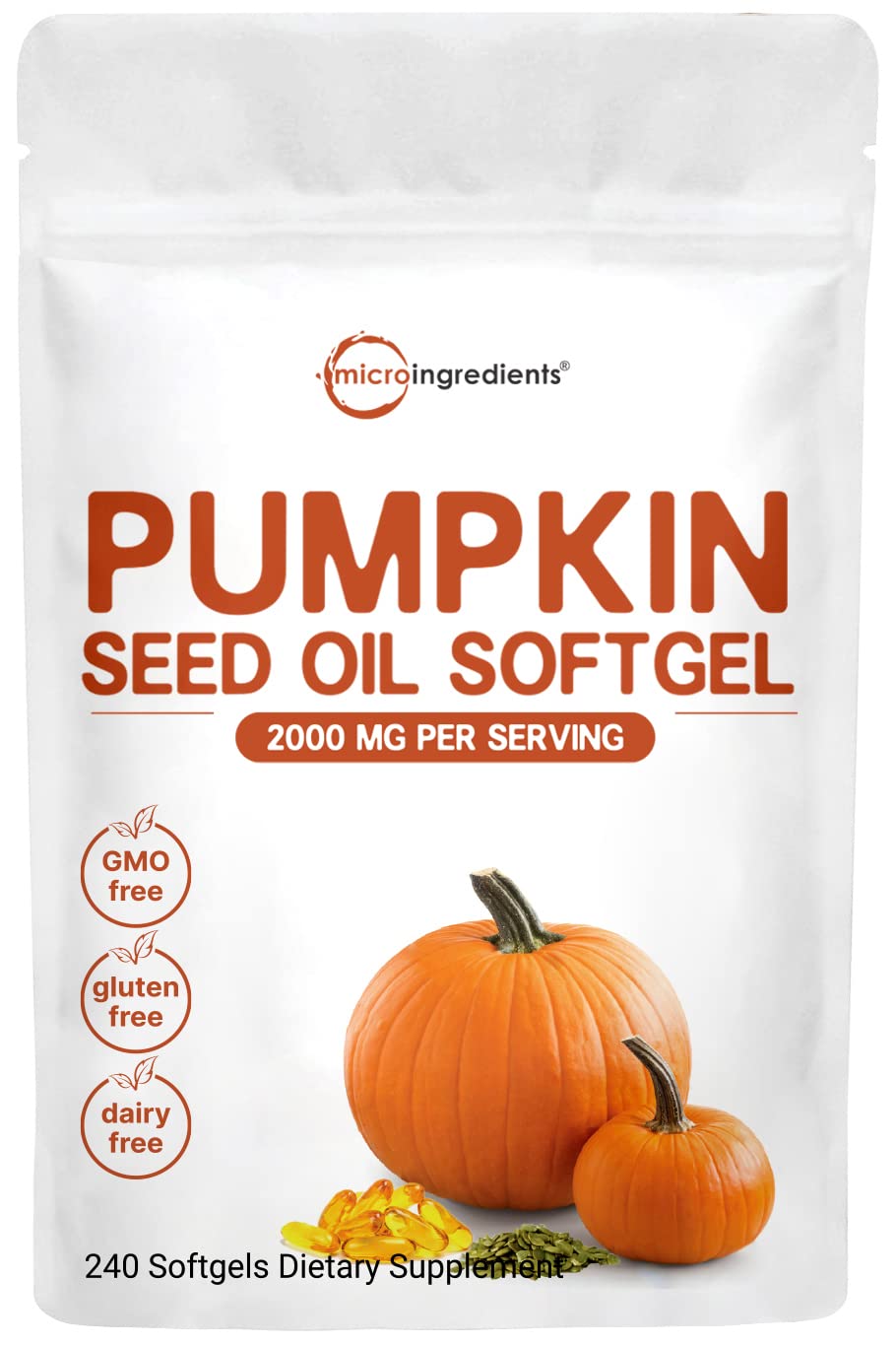 Pumpkin Seed Oil Capsules, 2000mg Per Serving, Cold Pressed & Virgin