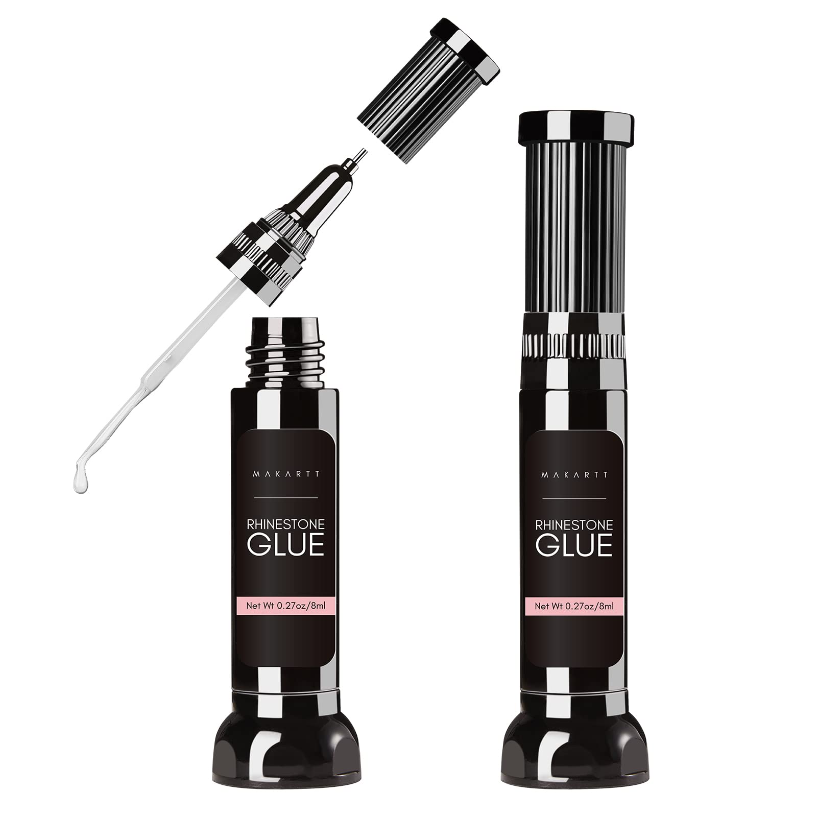 Makartt Updated 2pcs Nail Rhinestone Glue Gel with Brush& Pen tip, Clear  Nail Glue Precision Pen