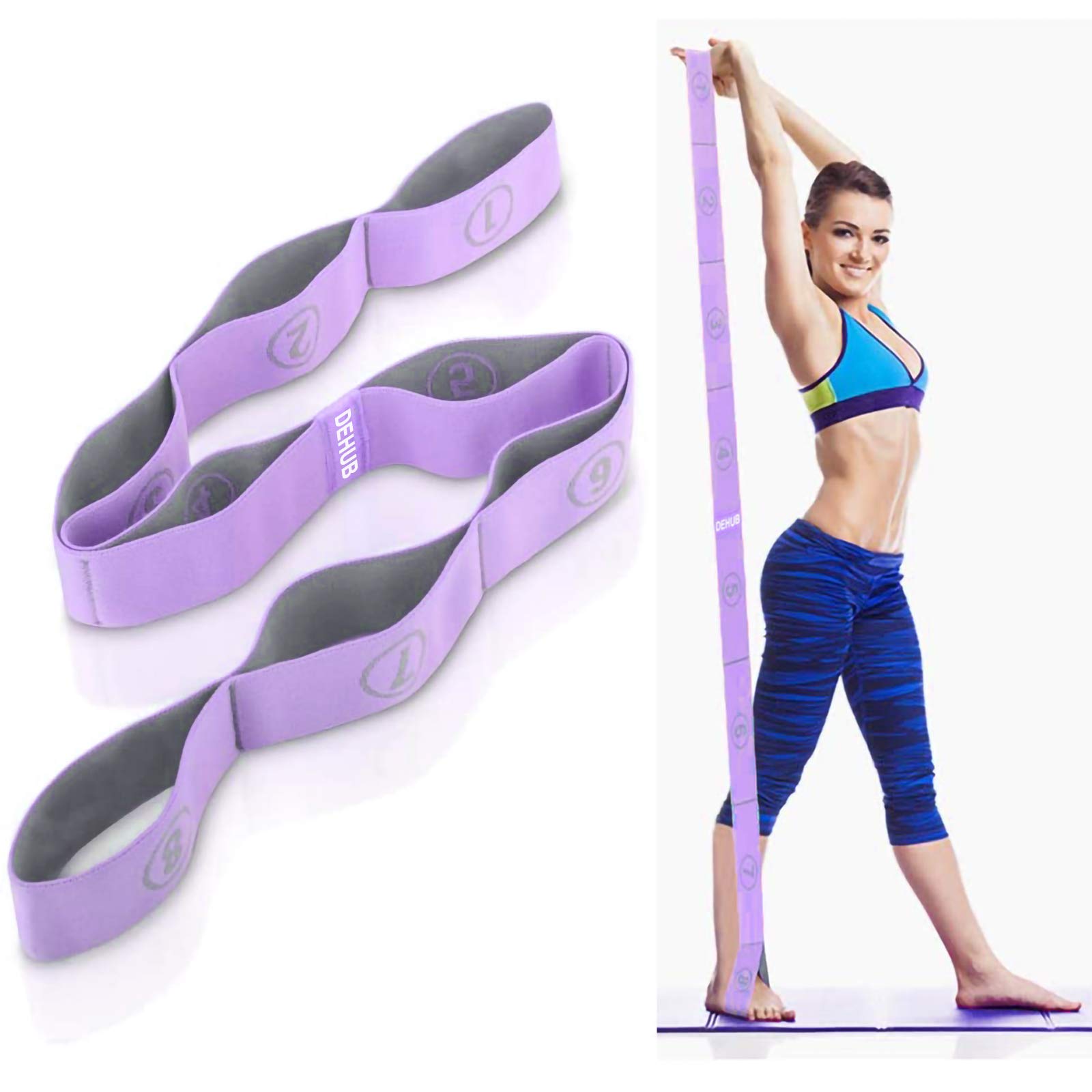 DEHUB Stretch Strap, Elastic Yoga Stretching Strap, Multi-Loop for Physical  Therapy, Pilates, Yoga, Dance & Gymnastics Exercise and Flexible Pilates Stretch  Band Purple