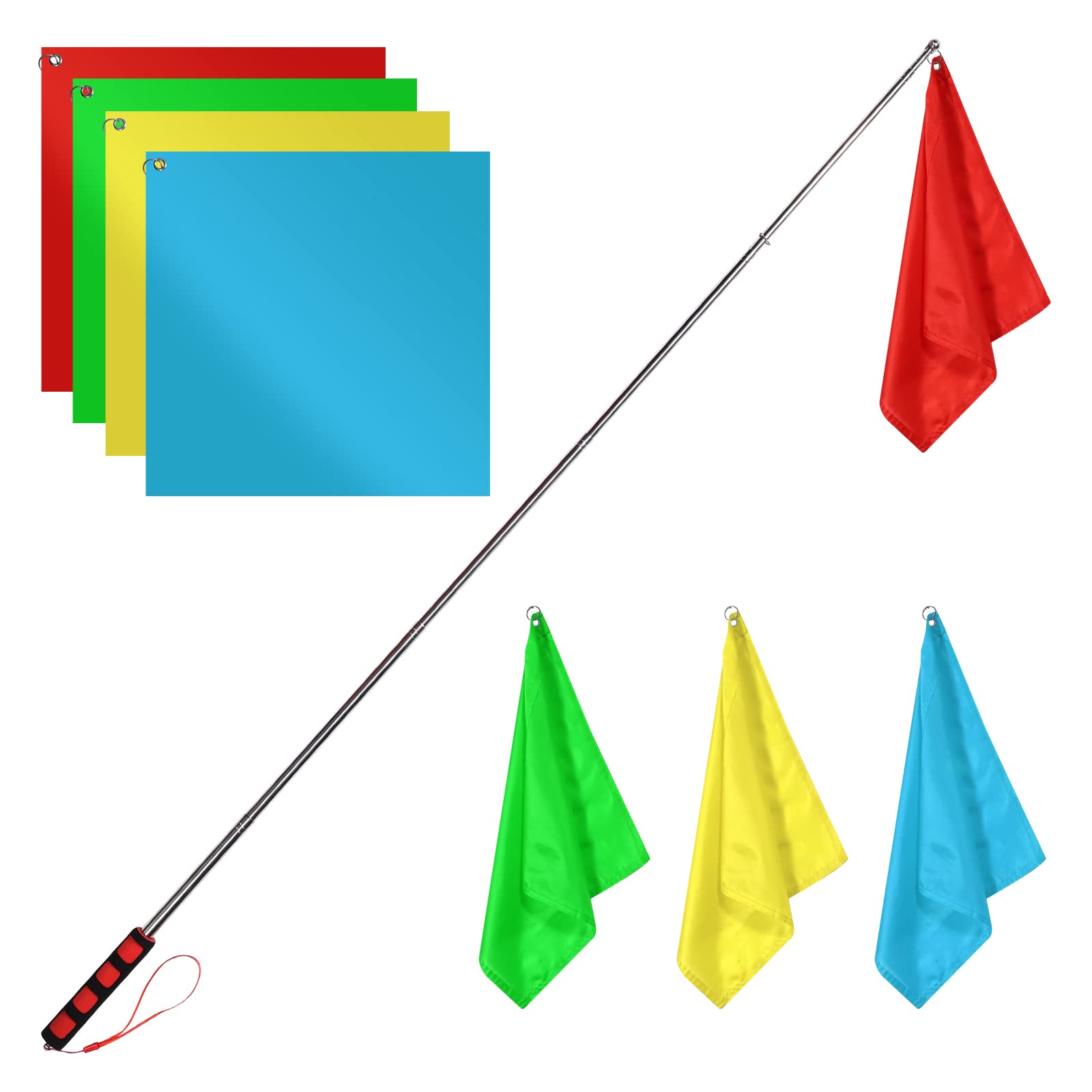 TOYMIS 4pcs Horse Training Flag, 5.25 Feet Red Telescopic Flag Poles with  17.1x17.1inch Retractable Horse Training Equipment Horse Flag (Four Colors)