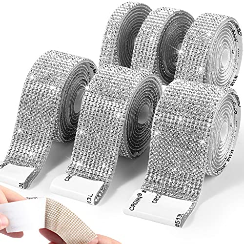 6 Rolls Self Adhesive Crystal Rhinestone Ribbon Diamond Bling Ribbons Wrap  6 Yards Mesh Glittering Sticker Roll for Arts Crafts Wedding Birthday DIY  Event Car Phone Decoration (Silver)