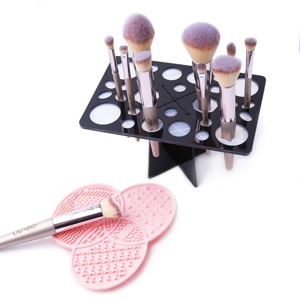 Makeup Brush Cleaning Mat & Makeup Brush Drying Rack, YLong-ST Makeup Brush  Cleaner, 28 Holes