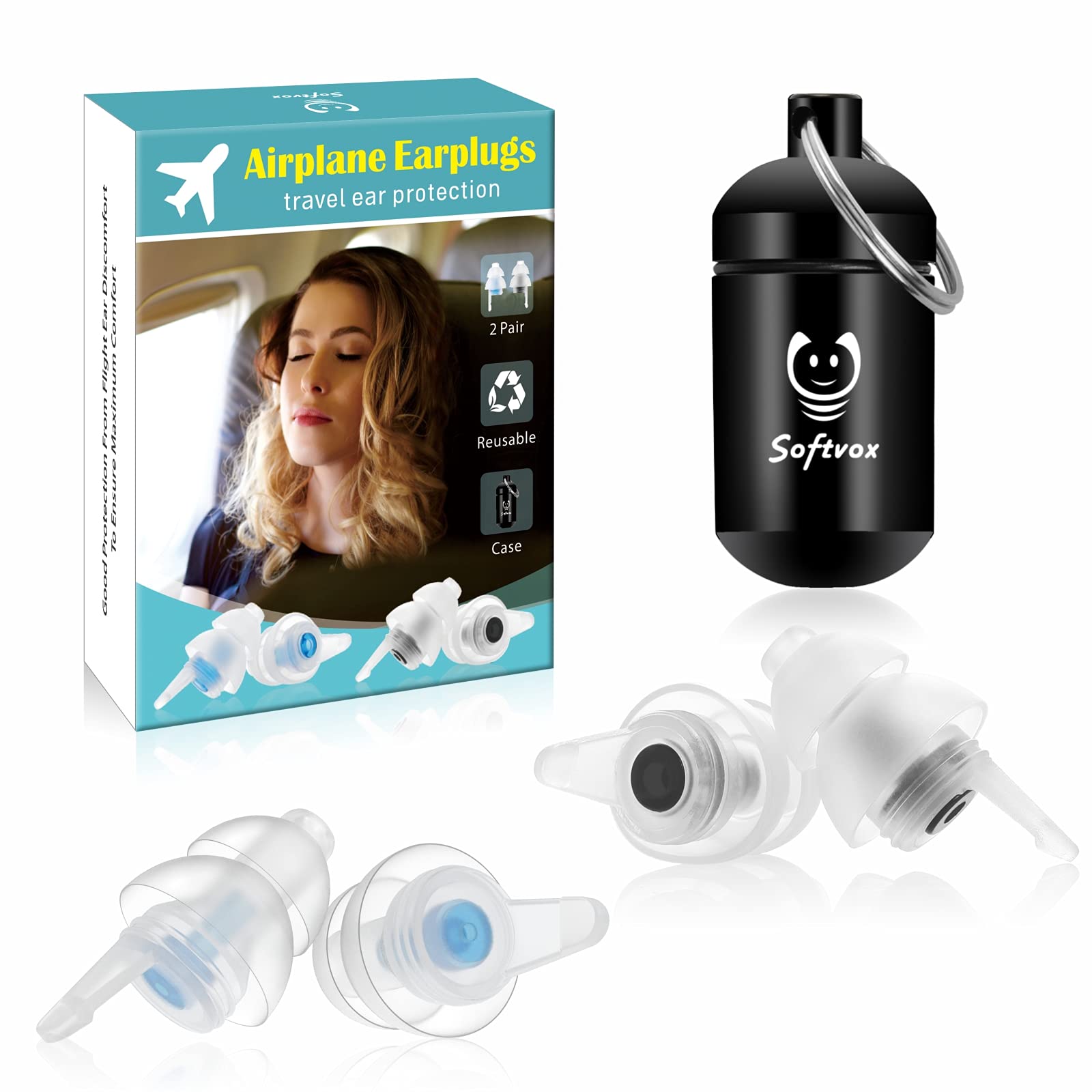 Airplane Ear Plugs [2 Pairs] Pressure Relief & Noise Reduction for