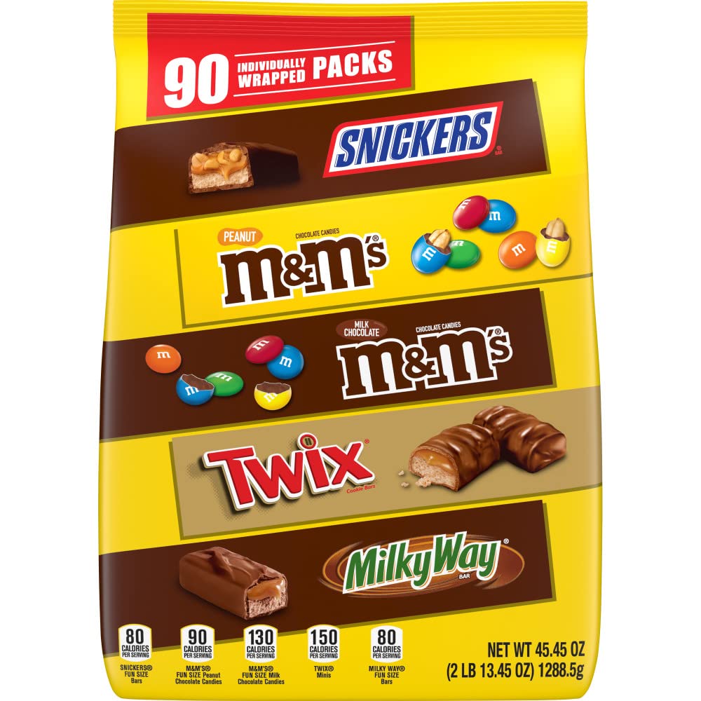 SNICKERS, M&M'S Milk Chocolate, M&M'S Peanut, TWIX & MILKY WAY Candy Variety  Mix, 45.45 Ounces, 90