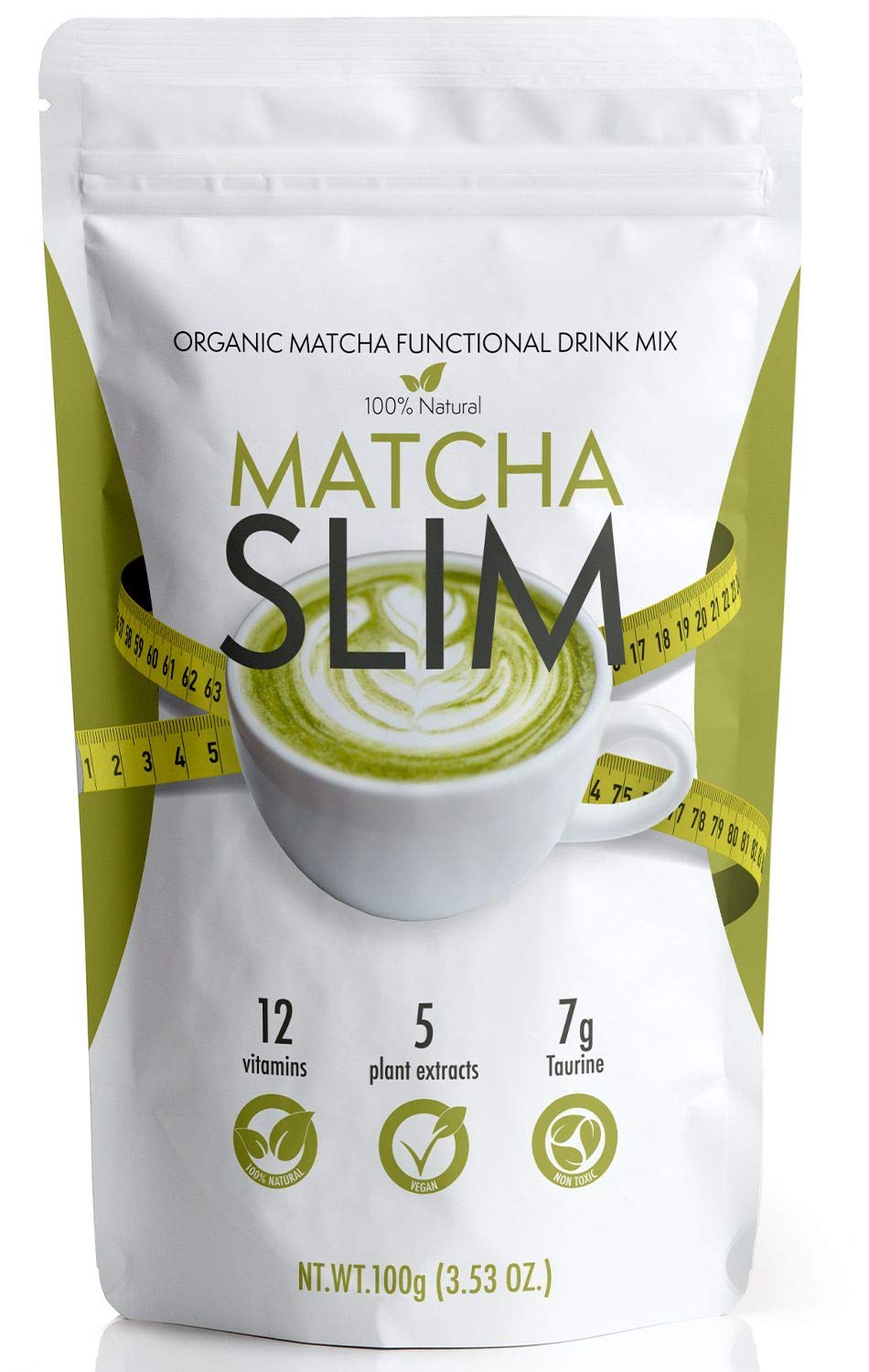 Matcha Slim - Energy Drink Mix Powder Supplement with Taurine & Spirulina  3.53oz – Natural, Sugar Free