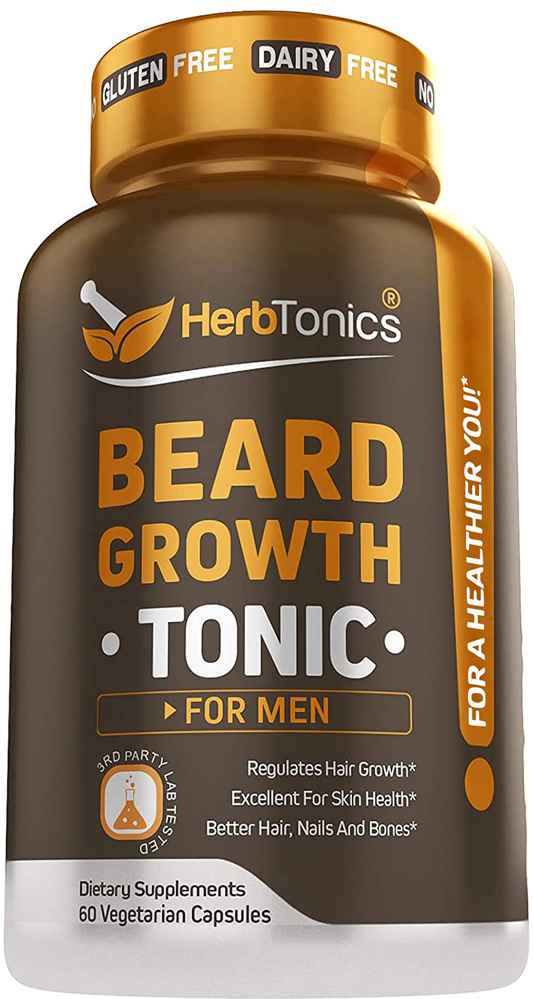 Beard Growth Vitamins Supplement for Men - Thicker, Fuller, Manlier Hair -  Scientifically Designed Pills with Biotin, Zinc- for All Facial Hair Types  - Veggie Capsules