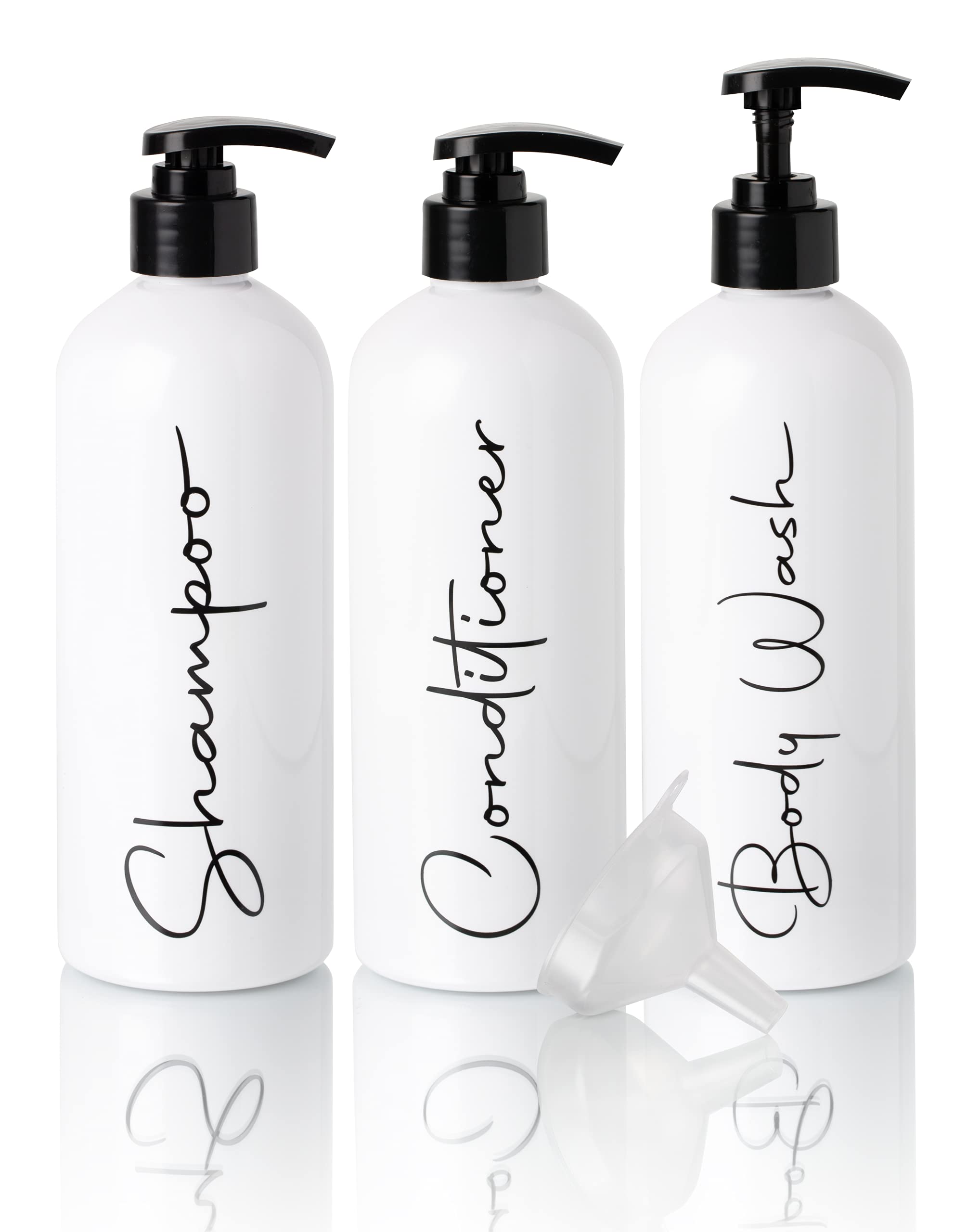 kobling Supersonic hastighed I udlandet Alora 16oz Reusable Shampoo and Conditioner Bottles - Set of 3 - Easy to  Read Labels - Pump Bottle Dispenser for Shampoo, Conditioner, Body Wash -  Empty Plastic Refillable Containers for Shower Set of 3 (16oz) White