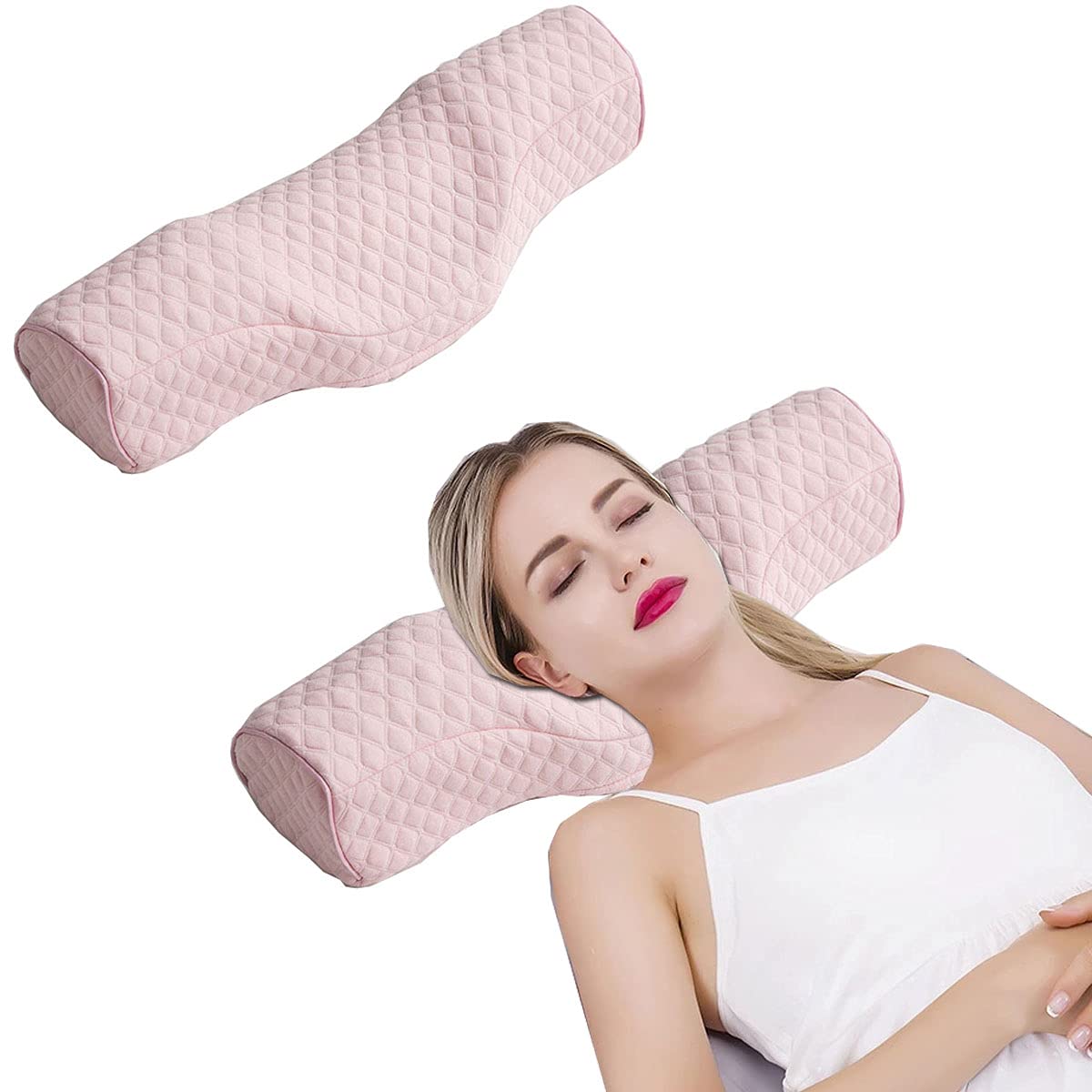 Cervical Neck Pillow for Sleeping , Memory Foam Neck Roll Pillow for Stiff  Neck Pain Relief, Neck Support Pillow Bolster Pillow for Bed for Side  Sleepers Back Sleeper. (Pink)