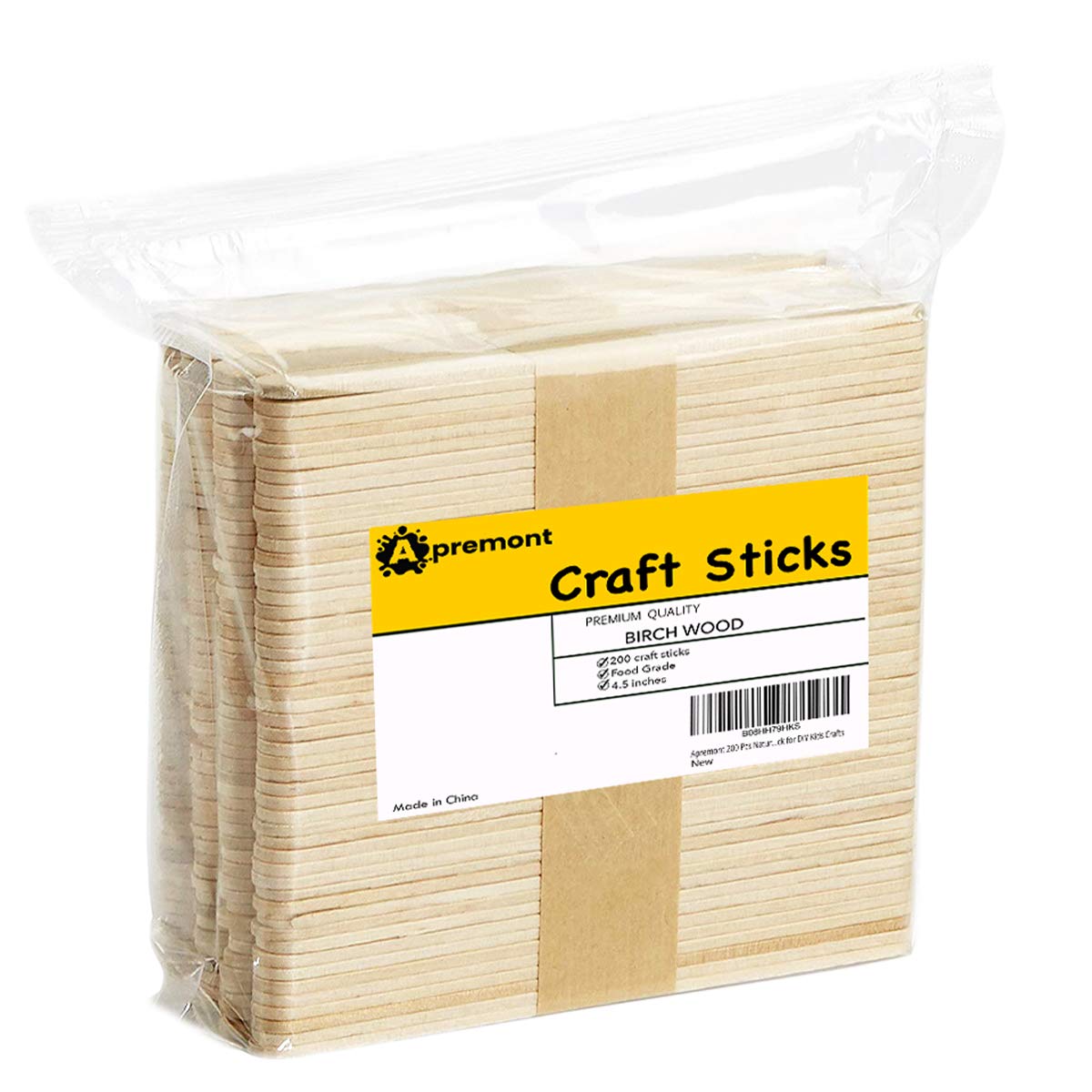 200 Pcs Natural Wooden Food Grade Craft Sticks - Ice Cream Stick - Popsicle  - 4.5 inch Length - Suit Crafting Stirring Paddle Waxing Small Ice Pop Stick  for DIY Kids Popcicle - Apremont
