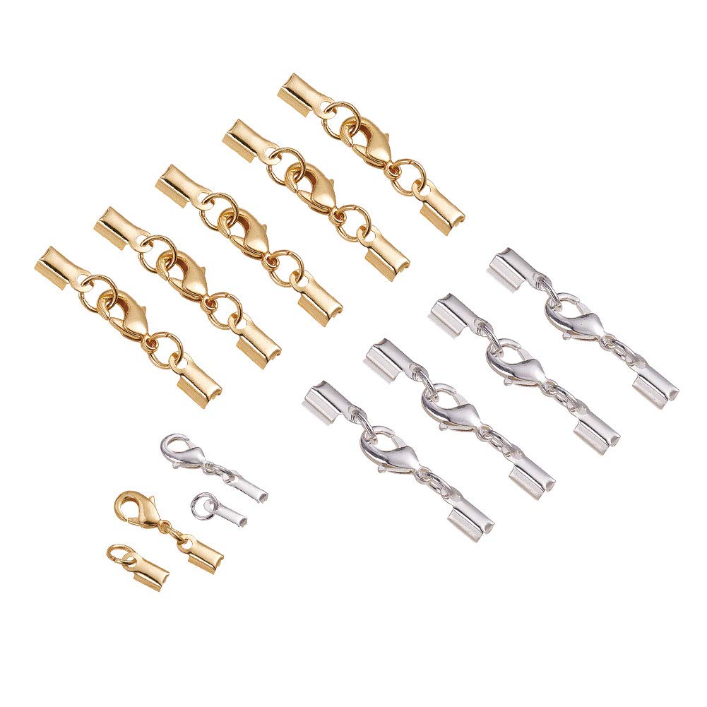 PH PandaHall 20 Sets Fold Over Cord End Caps Brass Lobster Claw