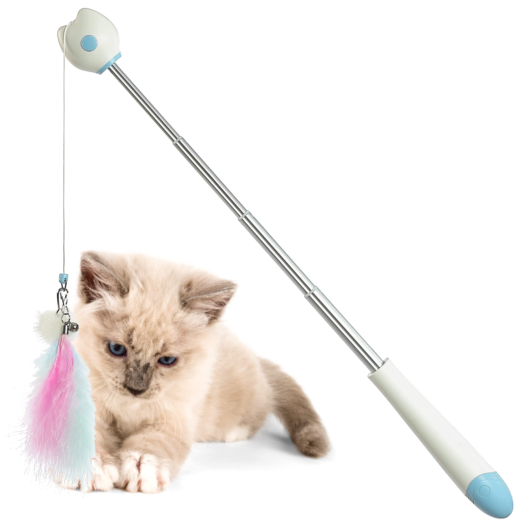 PETVERA Retractable Wand Cat Toy - Interactive Feather String Toys