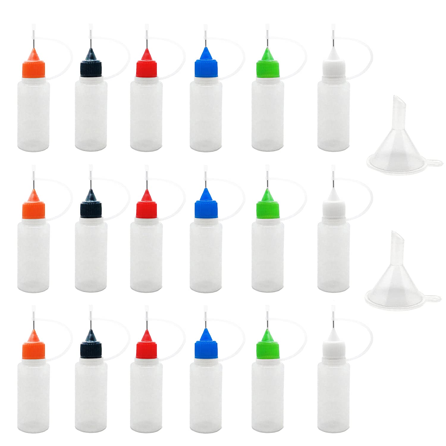 18 Pcs Precision Tip Applicator Bottles MYYZMY 0.5 Ounce Translucent Glue  Bottles with 2 Funnel Multicolor Lids