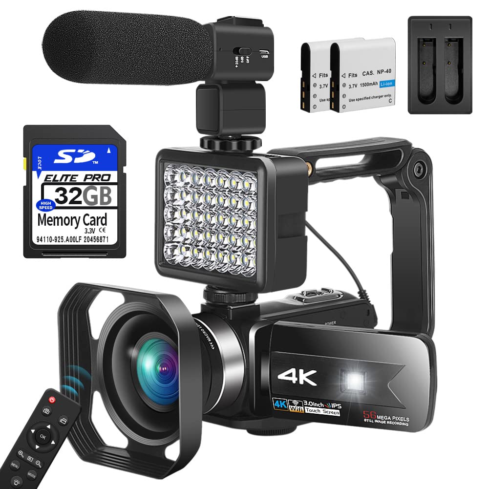 Video Camera Camcorder 4K 56MP Vlogging Camera with IR Night Vision 16X  Digital Zoom, Microphone 2.4G Remote Control Black