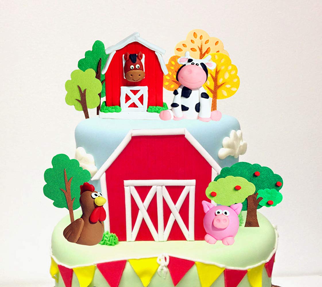 11 PCS JeVenis Farm Animal Cake Decoration Farm Animal Birthday ...