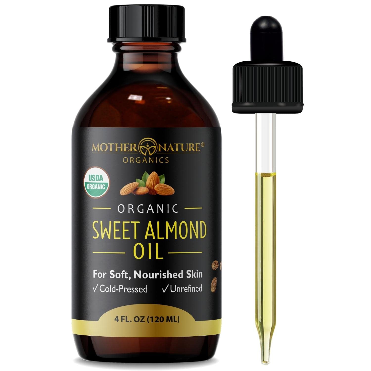 Mother Nature Organic Sweet Almond Oil - Extra Virgin & Cold-Pressed Almond  Oil For Body & Hair - Powerful Moisturizer For Scars, Nails, Hair, Wrinkles  & Dark Spots - Non-GMO & Cruelty-Free (