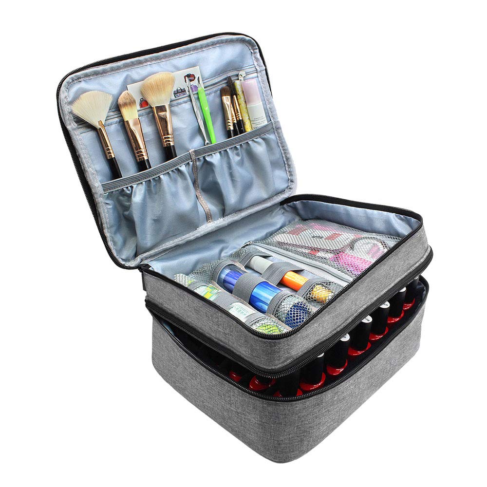 Nail Polish Organizer Case, Famard Portable Nail Polish Holder Holds 42  Bottles (15ml ) with Adjustable Dividers , Double-layer Storage Bag for Nail  Polish and Manicure Set Grey