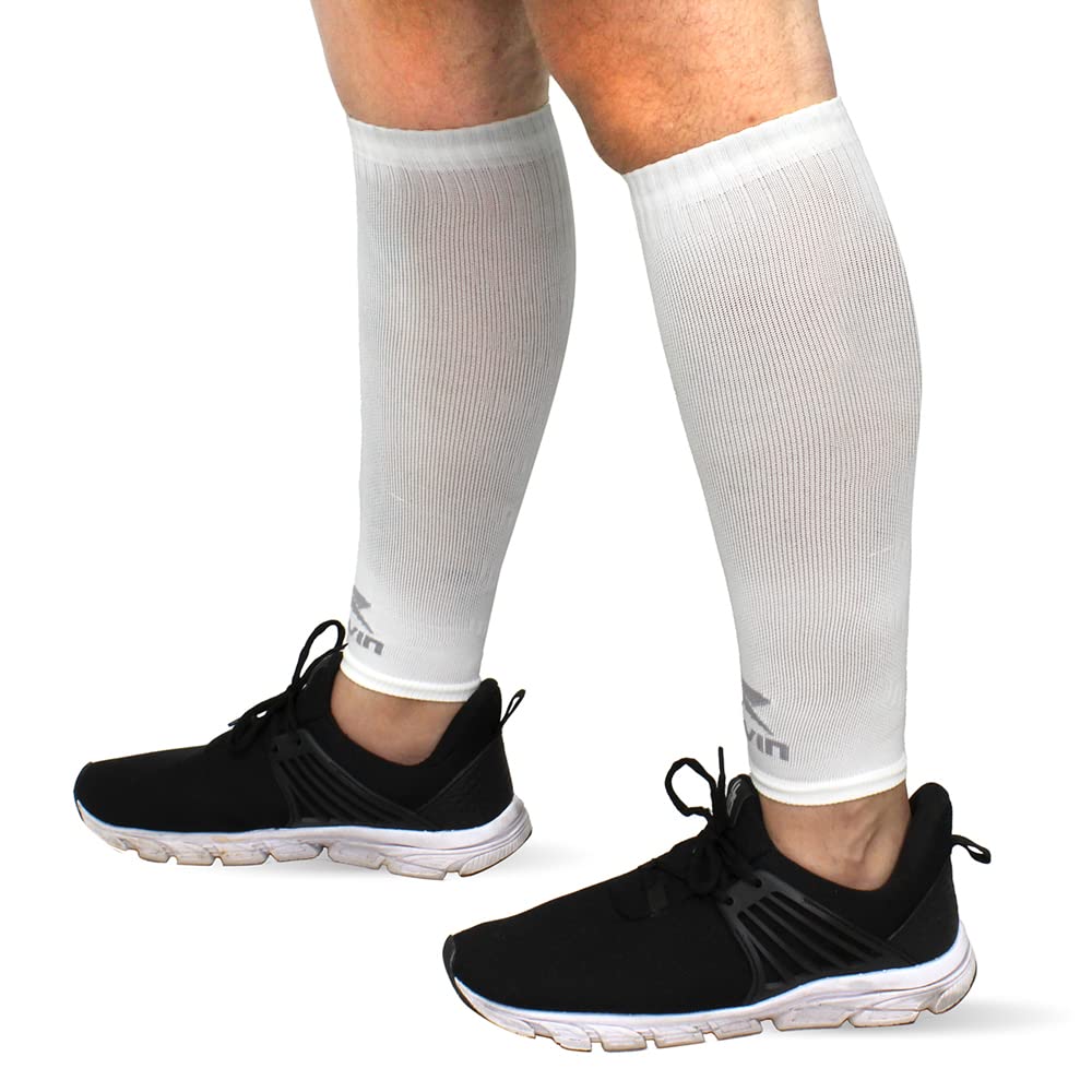 Muvin Solid Calf Compression Sleeves for Men & Women - Running, Sports -  Shin Splints, Leg Pain, Muscle Pain Relief (L, White)