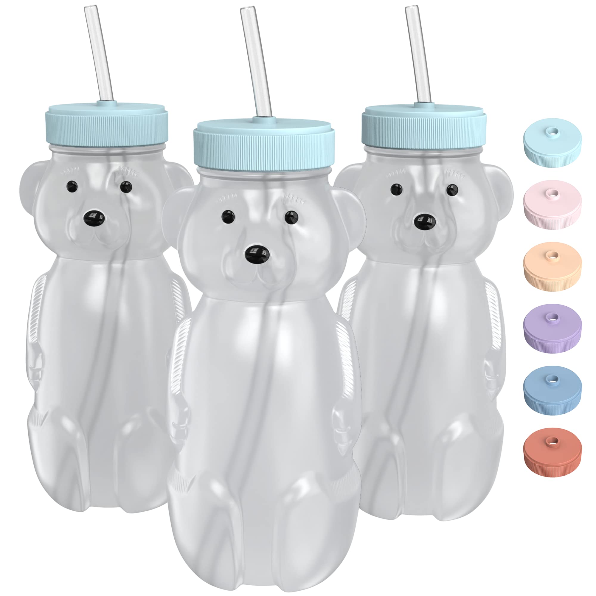 Honey Bear Straw Cups 3-Pack; 8-Ounce Therapy Sippy Bottles w/Flexible Straws