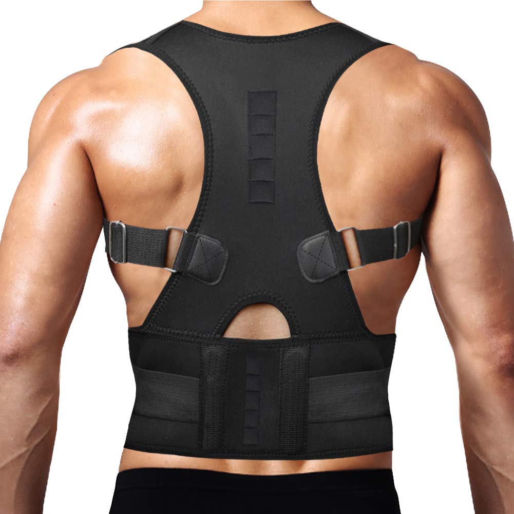 Posture corrector support belt for neck back shoulder pain relief for men  women Back & Abdomen Support (Black) Back Braces