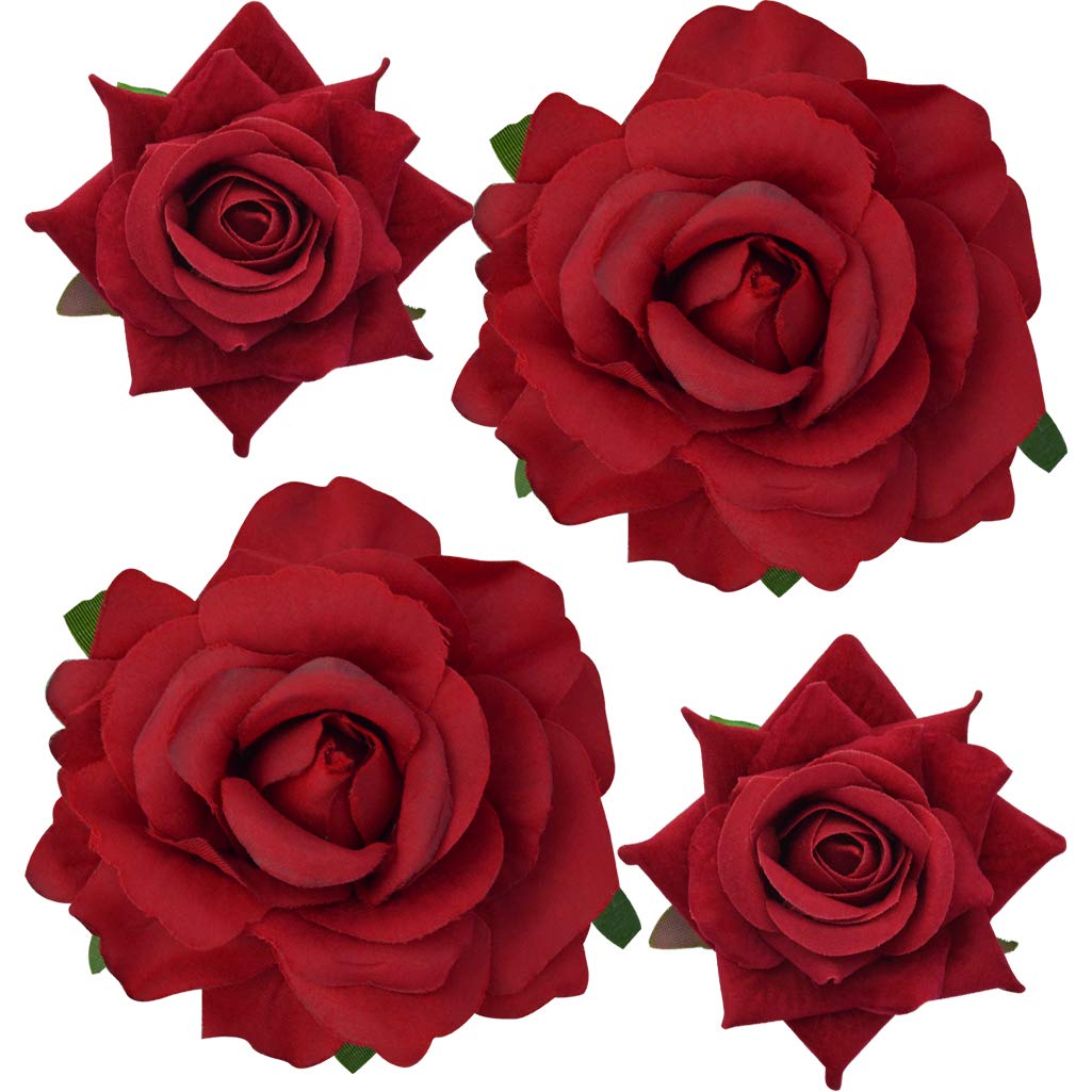 Topbuti Rose Hair Clip Flower Hairpin Rose Brooch Floral Clips 4 Pcs Fabric  Rose Flowers Hair Clips Mexican Hair Flowers Pin up Headpieces for Woman  Girl Wedding Party Mothers Day (2 Sizes) Red