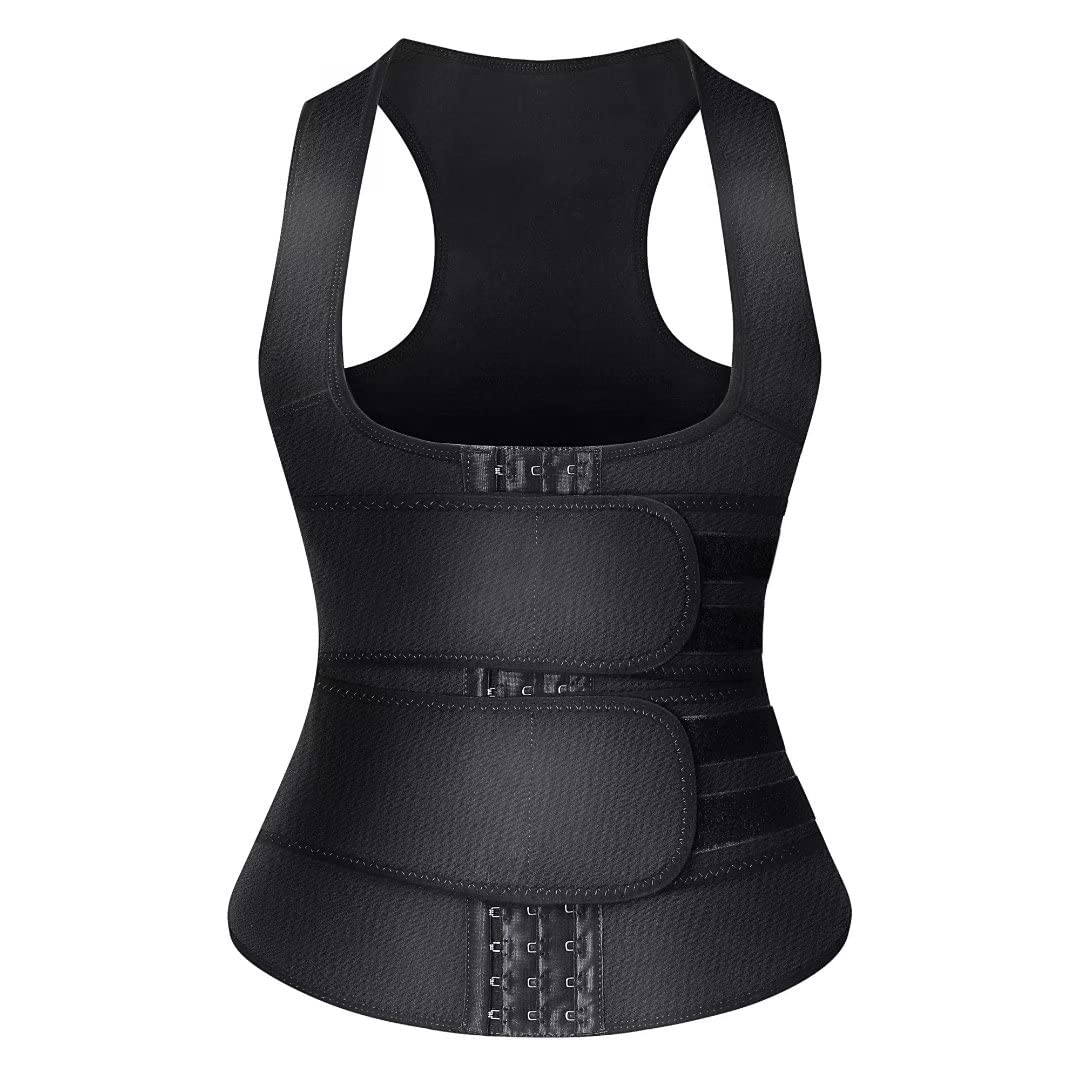 HOPLYNN Neoprene Sauna Sweat Waist Trainer Corset Trimmer Vest for Women  Tummy Control, Waist Cincher Body Shaper Black Double Belt Medium