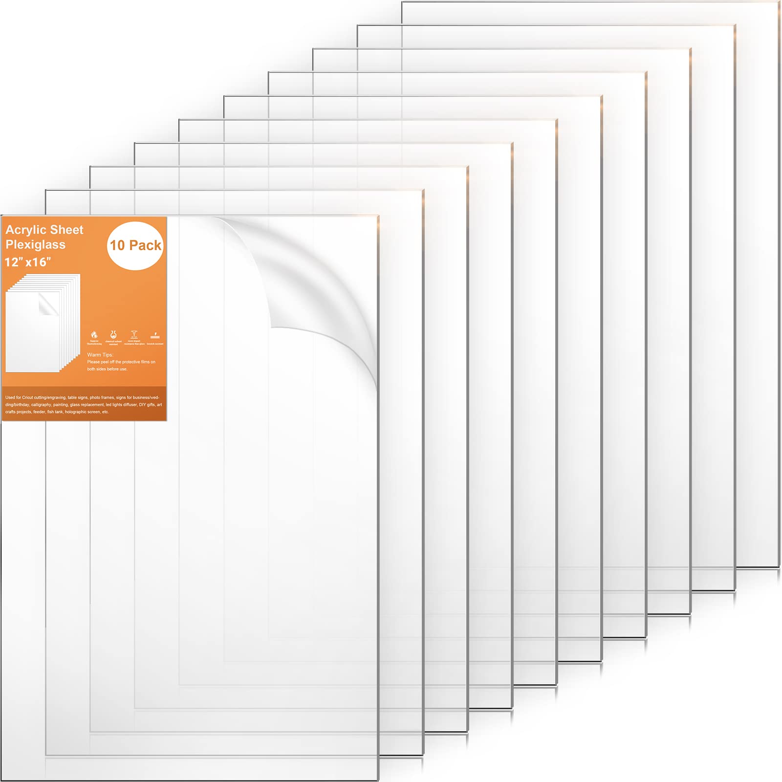 Set of 4, White Acrylic Square Plexiglass Sheets, 3mm Thick Top Plates  With Protective Film - Assorted Sizes