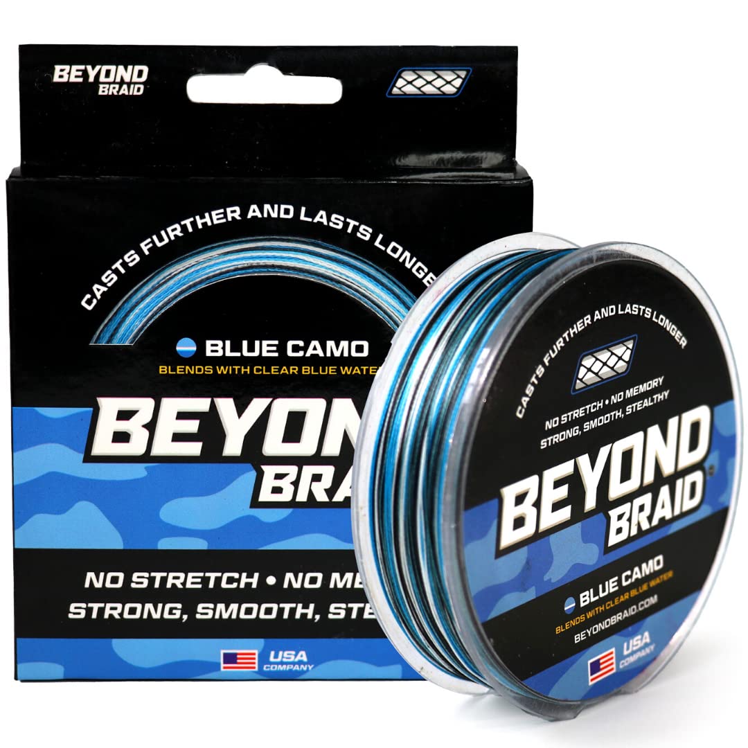 Beyond Braid Braided Fishing Line - Abrasion Resistant - No Stretch - Super  Strong -Blue Camo, Moss Camo, White, Green, Pink, Blue, 4 Strand 8 Strand  Blue Camo 20LB (300 Yards)