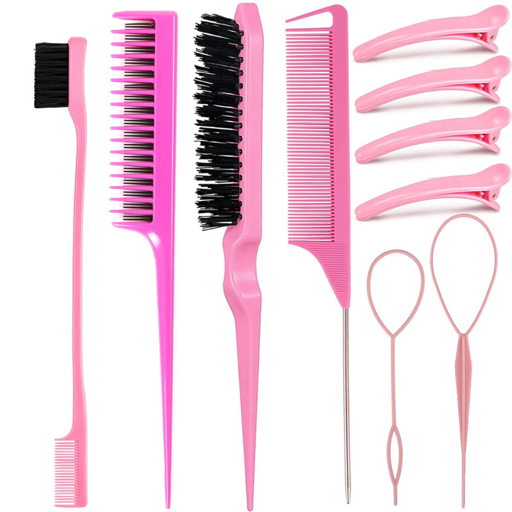 10 Pieces Hair Styling Comb Set Teasing Hair Brush Triple Teasing Comb Rat  Tail Combs Edge Brush Hair Tail Tools Braid Tool Loop with Hair Clips for  Women Girls Kids Hair Stylists