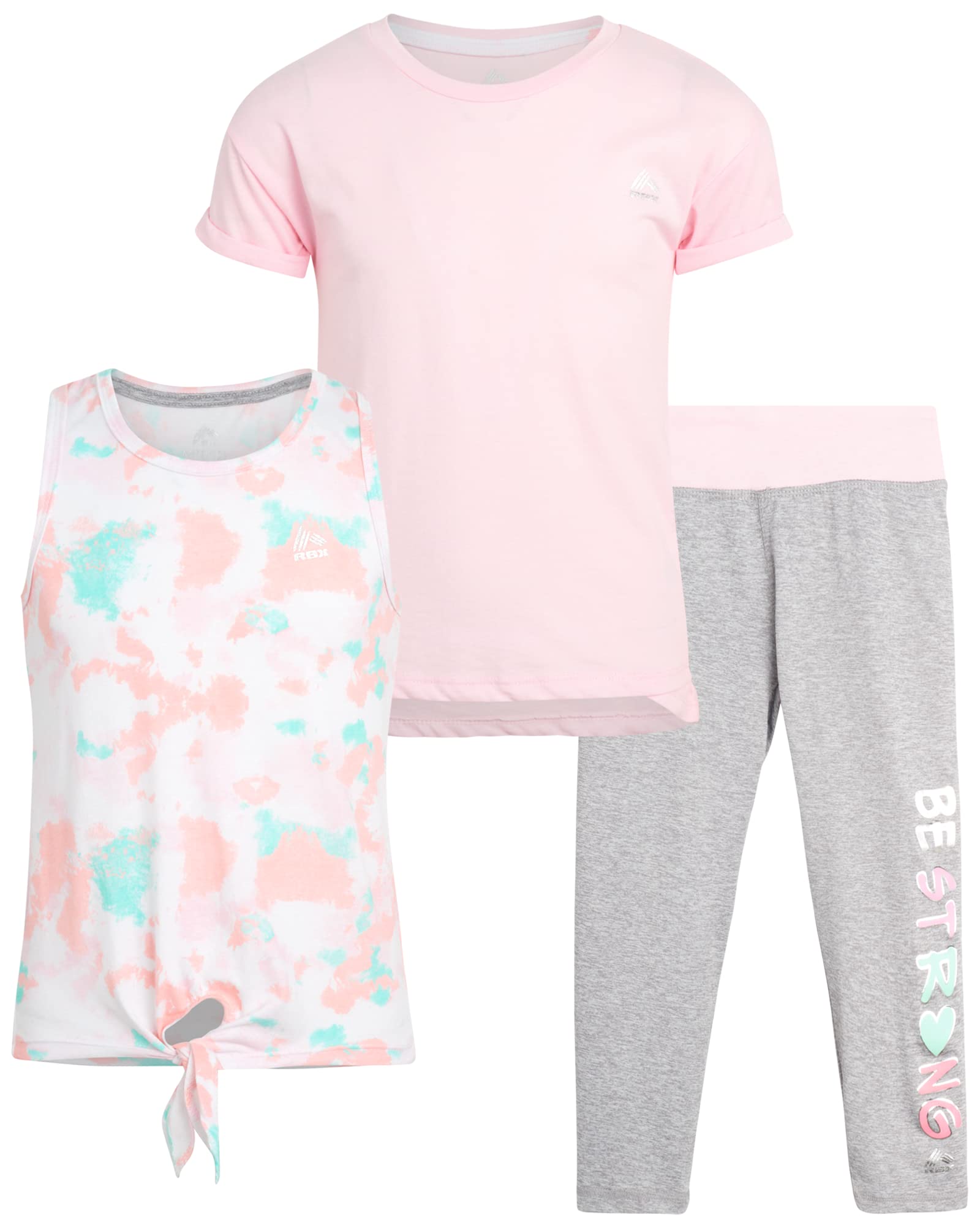 RBX Girls' Activewear Set - Short Sleeve Performance T-Shirt, Tank Top, and  Capri Leggings (4-12)