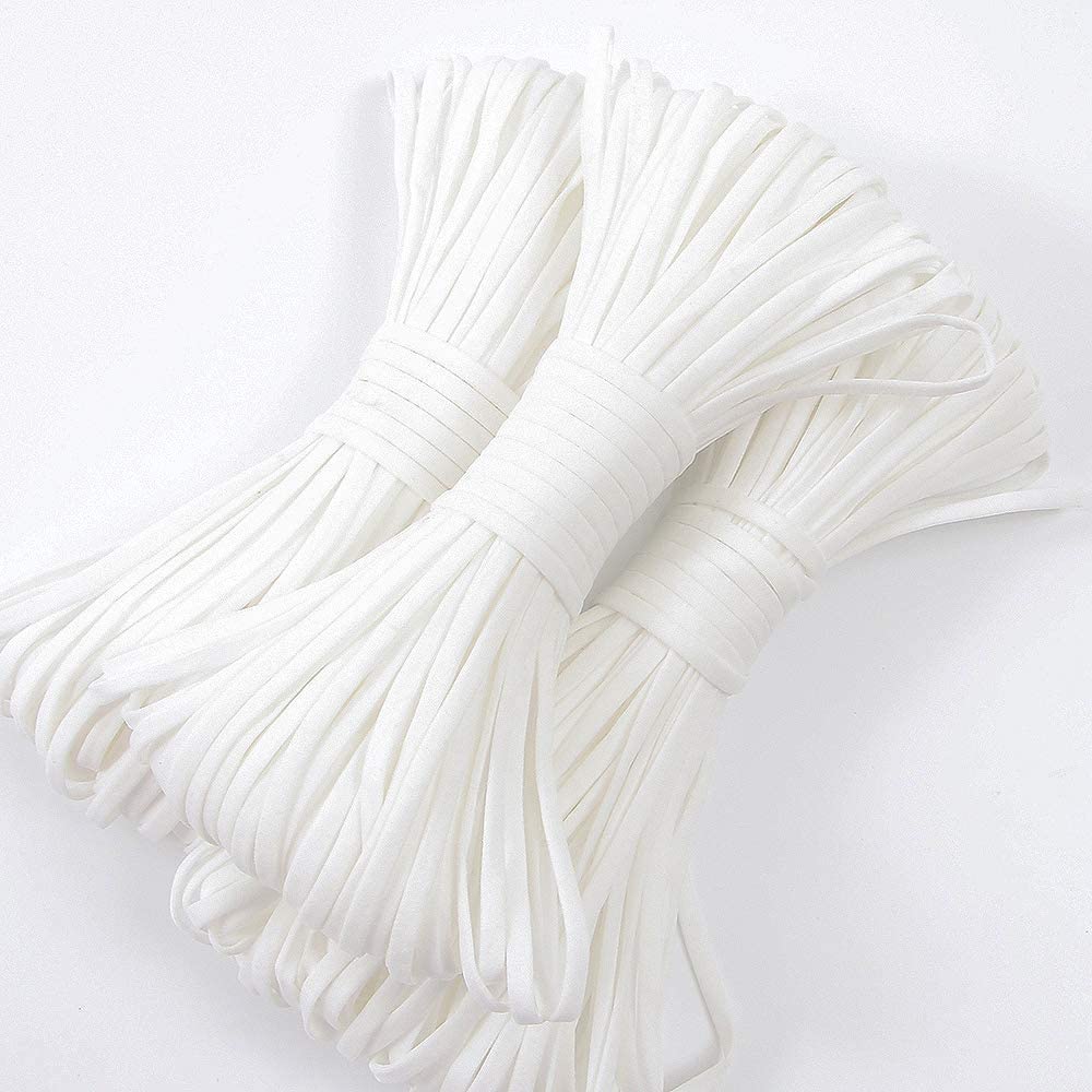 30 Yards 1/4 Inch Elastic Band String for Sewing Masks - White Cord Elastic  Rope Heavy Stretch High Elasticity Knit Braided Elastic for Sewing Crafts