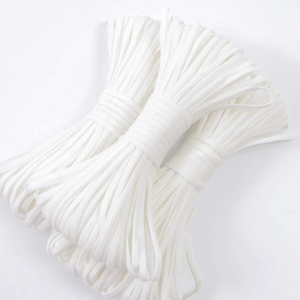 30 Yards 1/4 Inch Elastic Band String for Sewing Masks - White