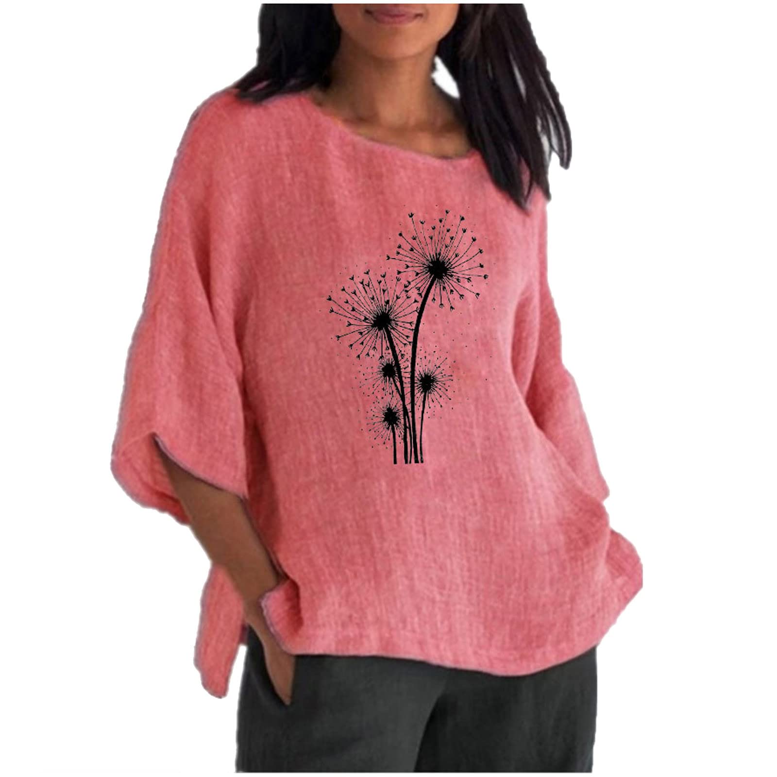 Plus Size Printed Long Tops For Women Full Sleeves T-shirts - Blush Pink