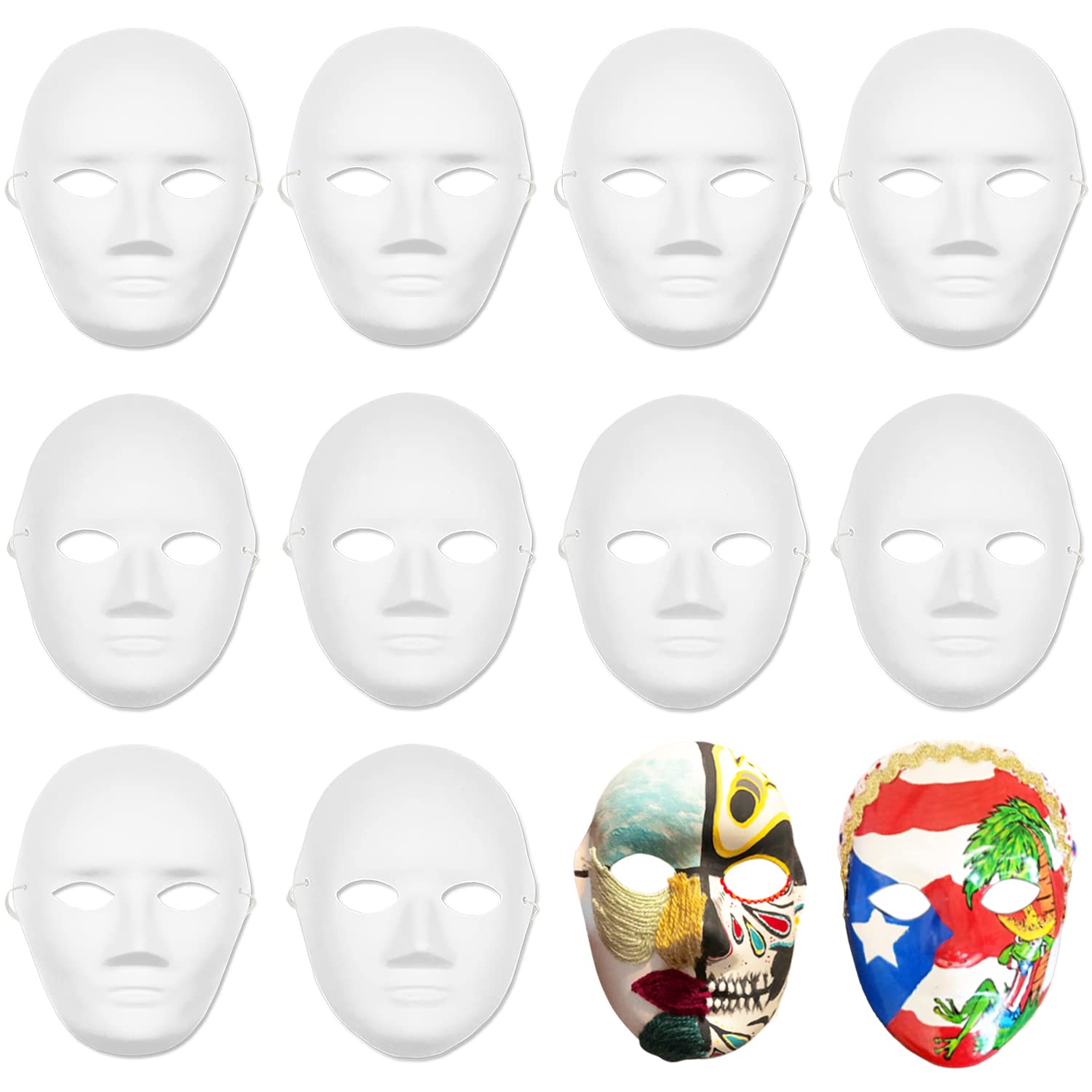 Paper Mache Masks Halloween Masks Full Face Mask Theater Halloween Costumes  Parties White Paintable Paper Masks 10-Pack
