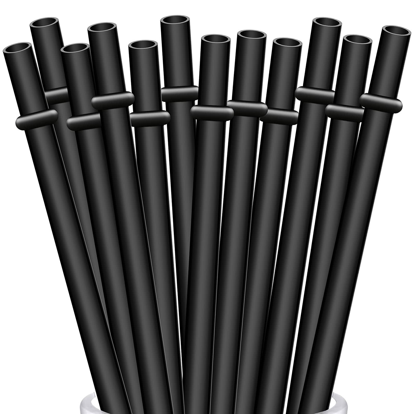 ALINK 12-Pack Reusable Black Straws 10.5 Long Hard Plastic