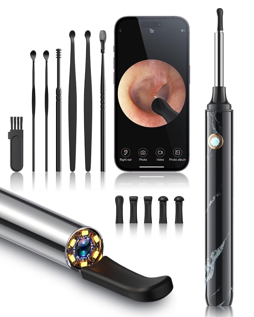 Ear Wax Removal Tool, Ear Cleaner With 1080p Camera, Ear Cleaning Kit With  8 Pcs Ear Set, Earwax Remover With Light, Endoscope With 5 Auxiliary Access