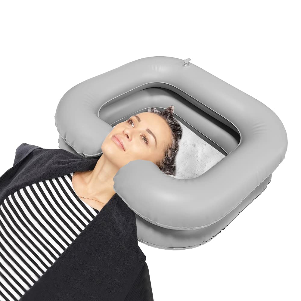 Inflatable Shampoo Basin,Portable Hair Wash Shampoo Bowl for Hair Washing  in Bed,Washing Sink for Bedridden,Disabled,Elderly (Light Grey)