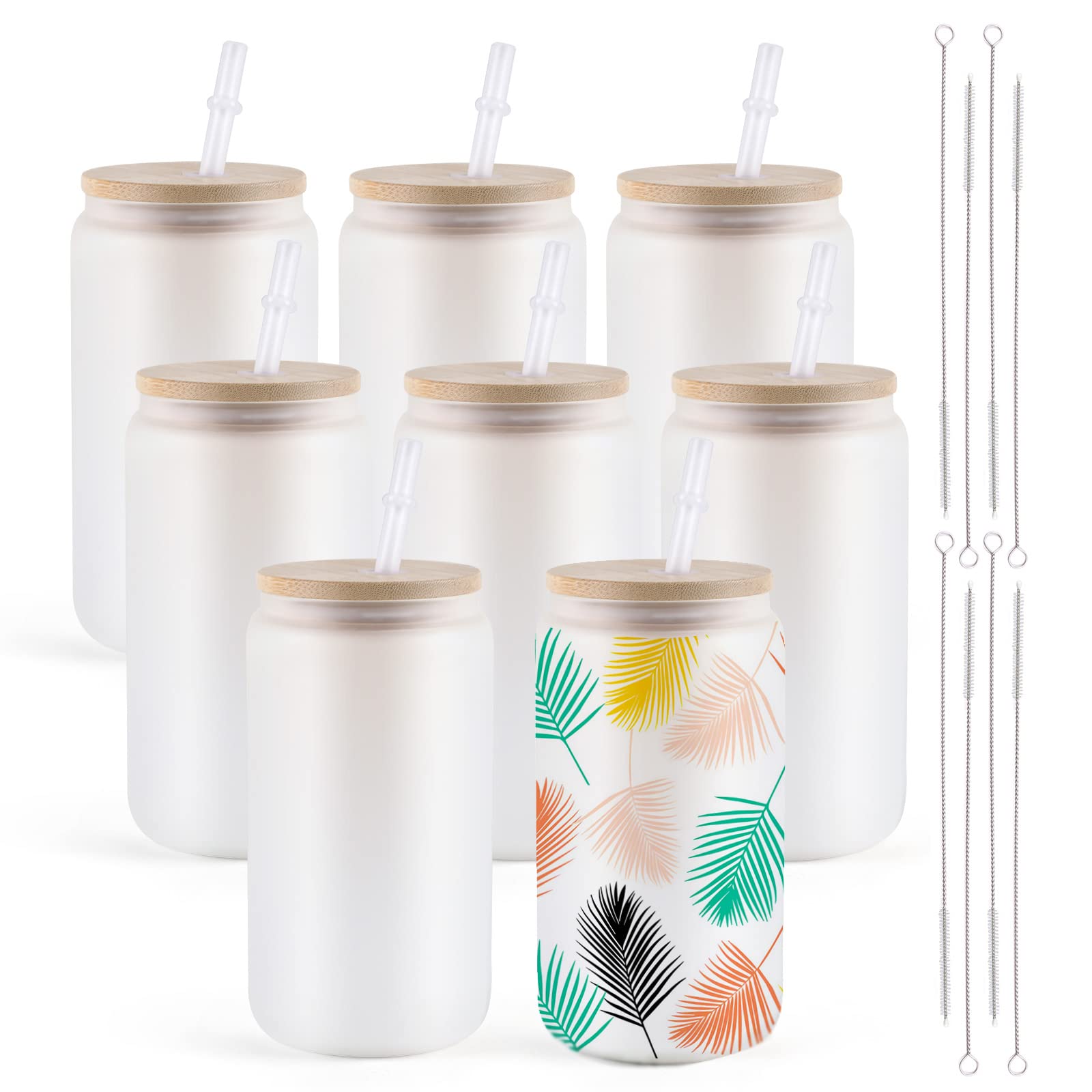 Sublimation Glass Cups With Bamboo Lids And Straws Frosted - Temu
