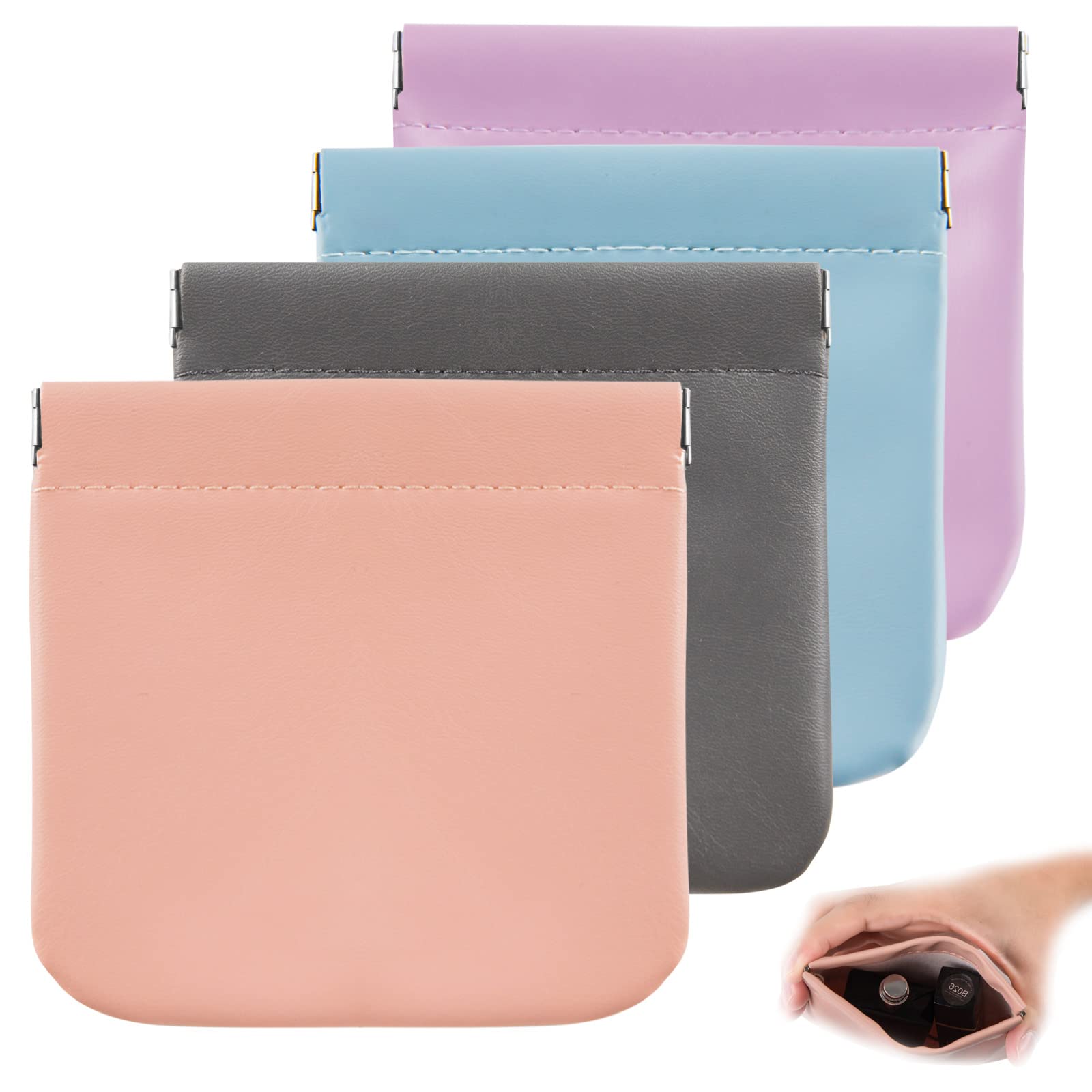 CANIPHA 4pcs Lambskin Pocket Cosmetic Bag, Waterproof Portable Small Makeup  Bag No Zipper Self-closing Small Makeup Pouch for Women Mini Makeup Bag  Travel Storage for Cosmetics Headphones Jewelry