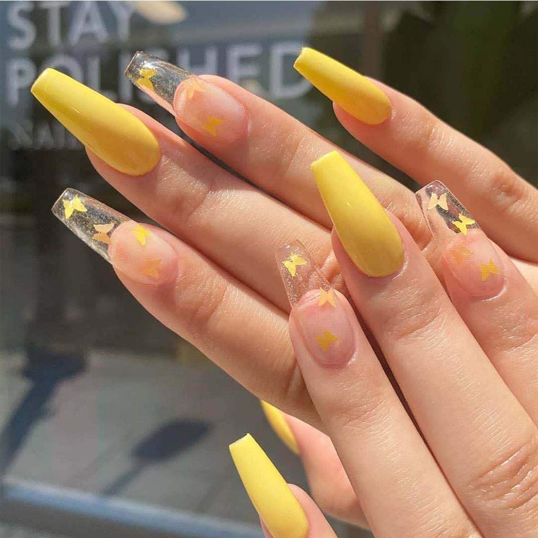 Yellow Short Coffin False Nails 1 With French Design Artificial, Wearable,  Full Cover Press On Tips From Cinda03, $5.69 | DHgate.Com