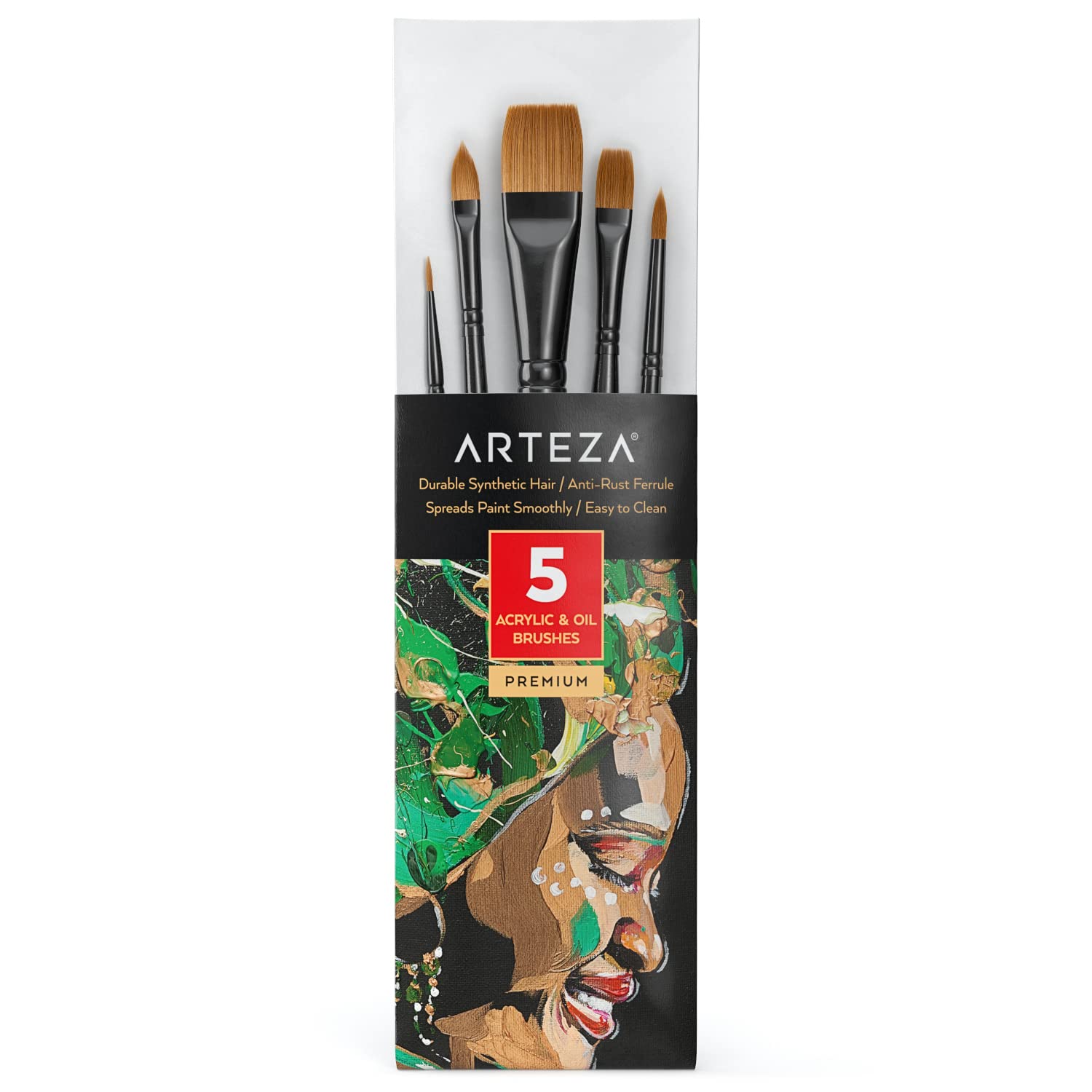 Arteza Acrylic & Oil Paint Brushes Set of 5 Premium Synthetic Acrylic Paint  Brushes with Brass Ferrules & Wooden Birch Handles Painting Art Supplies  for Beginners and Experts 5 Acrylic & Oil Brushes