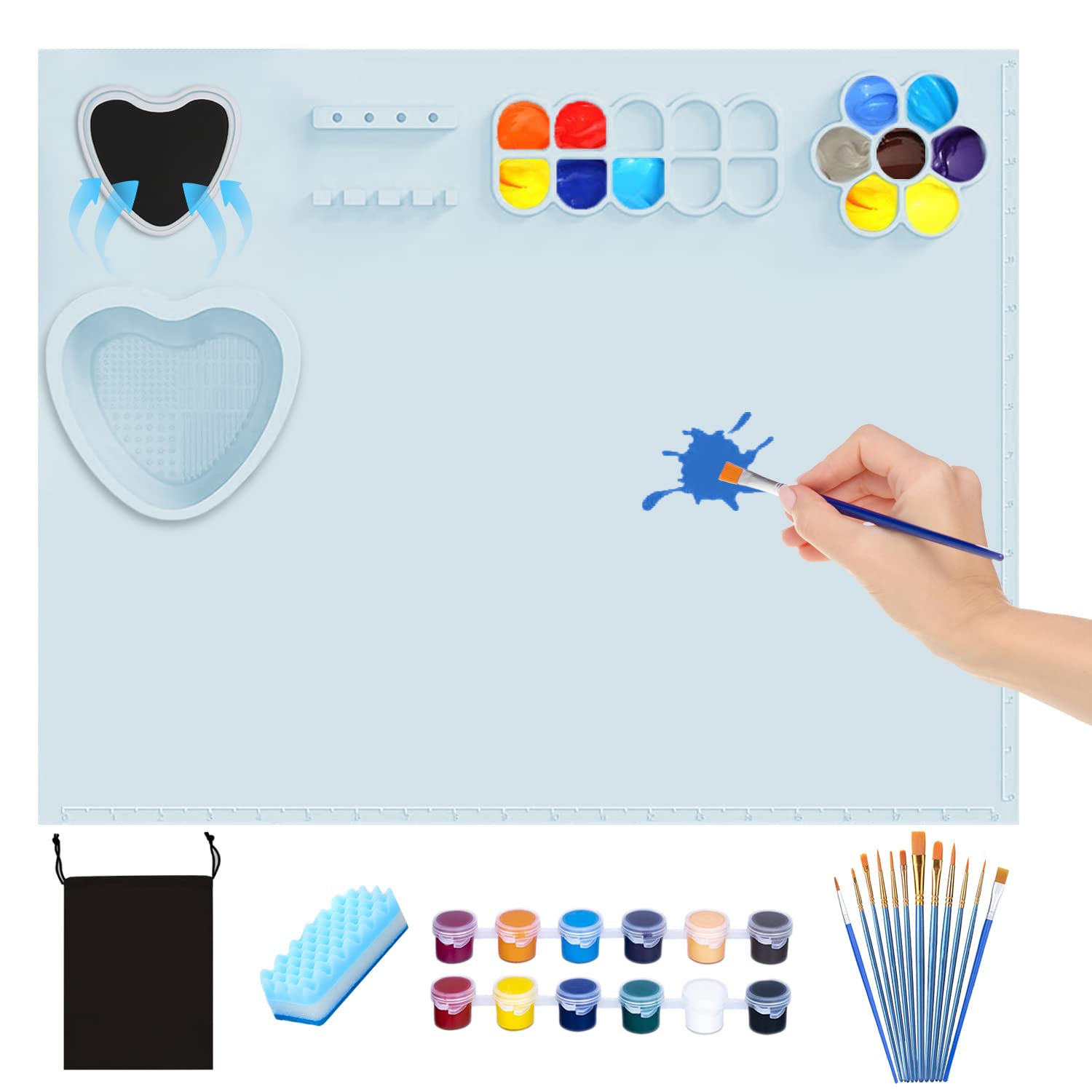 PJOETYONE Silicone Craft Mat with Detachable Cup, 17PCS Silicone Painting  Mat Set for Resin Casting, 20 16 Silicone Art Mat, Art Clay, Silicone  Artist Sheet Set for DIY Creations, Heat Resistant Blue