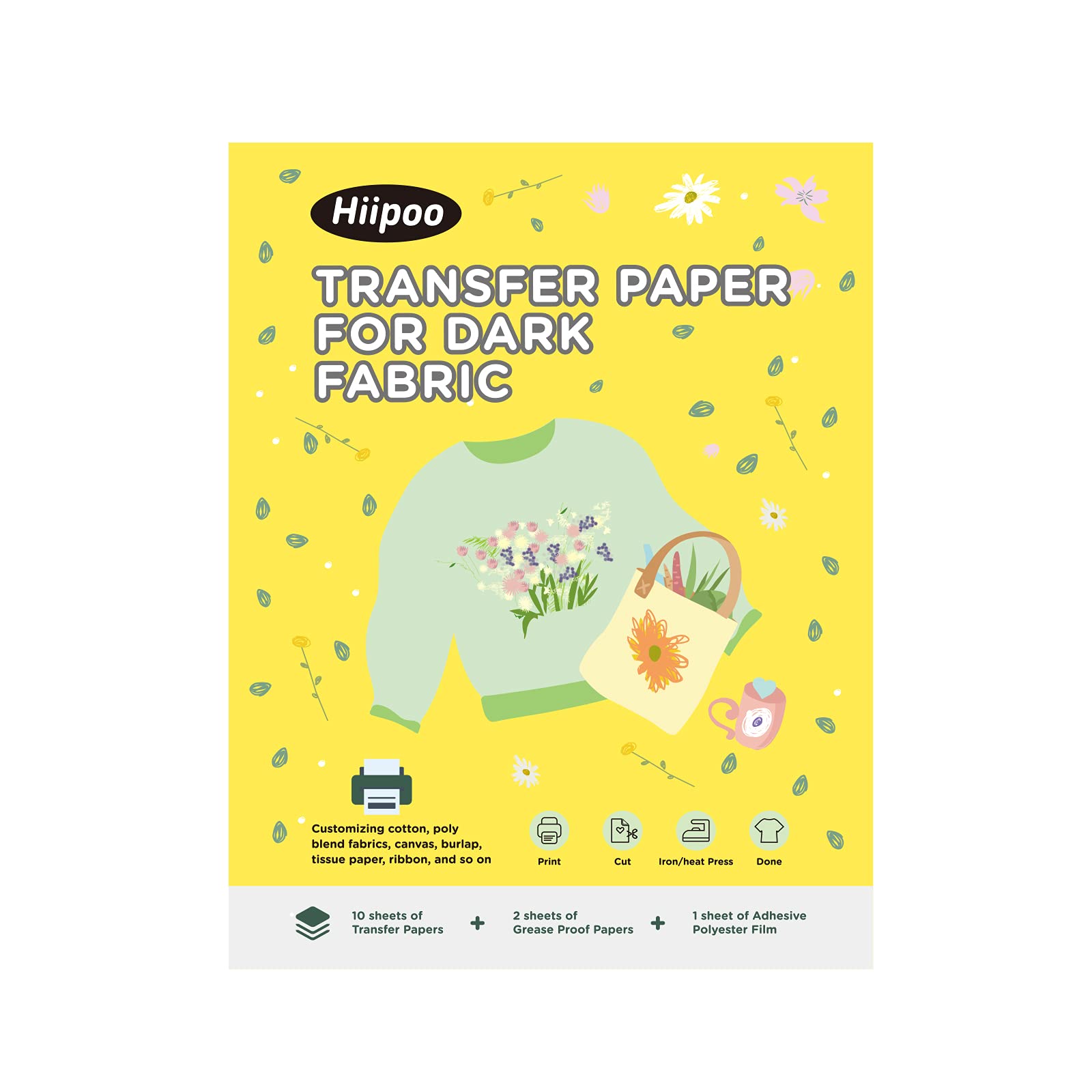 Hiipoo Heat Transfer Paper 8.5x11 Iron-on Transfer Paper for T-Shirt 10  Sheets Printable and Washable Dark Transfer Paper for Inkjet Printer A- 8.5x11