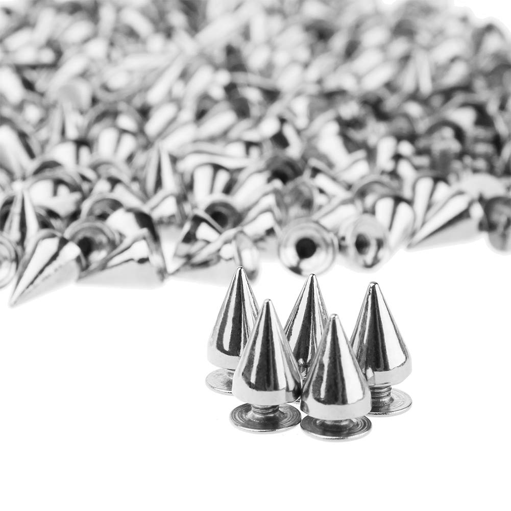 PMLAND 200 Sets/Pairs 9.5mm Silver Cone Spikes Screwback Studs DIY