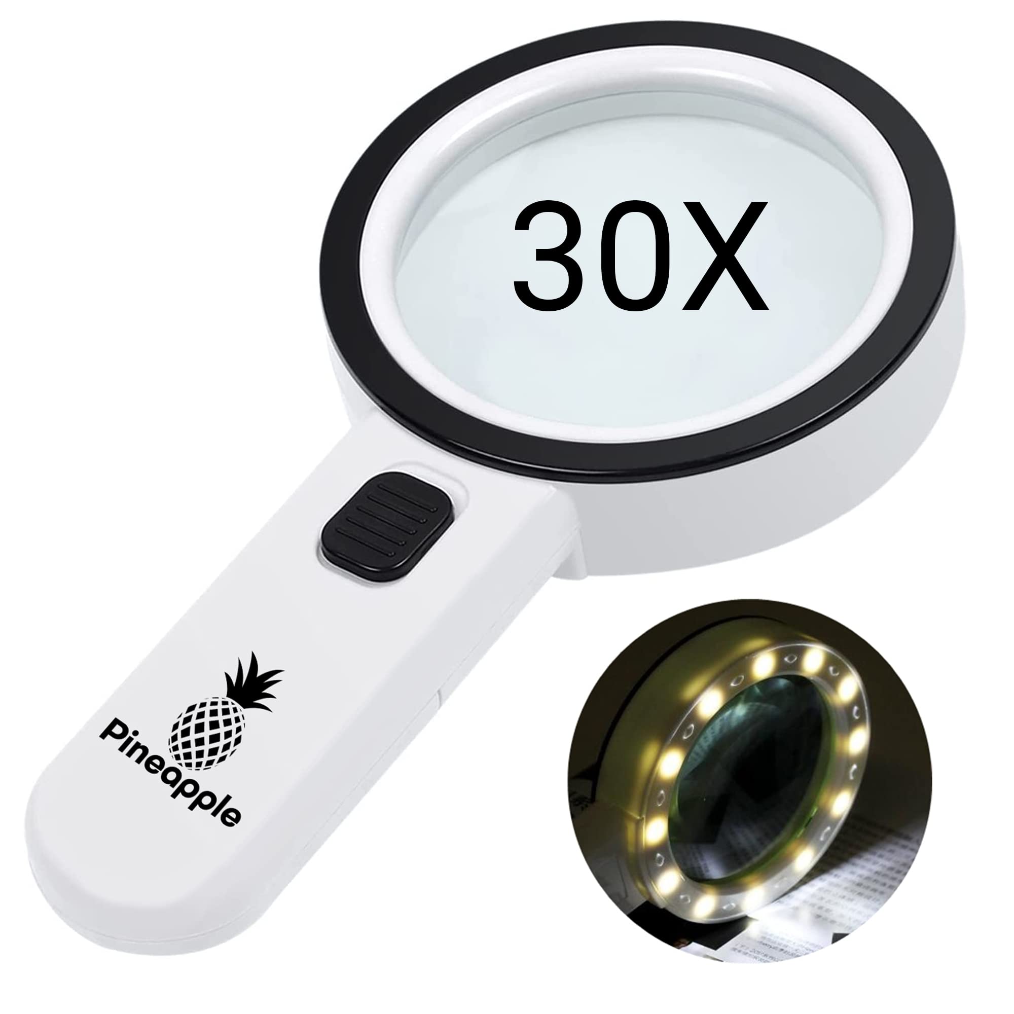 30X Handheld Magnifying Glass 12 Bright LED Light Illuminated