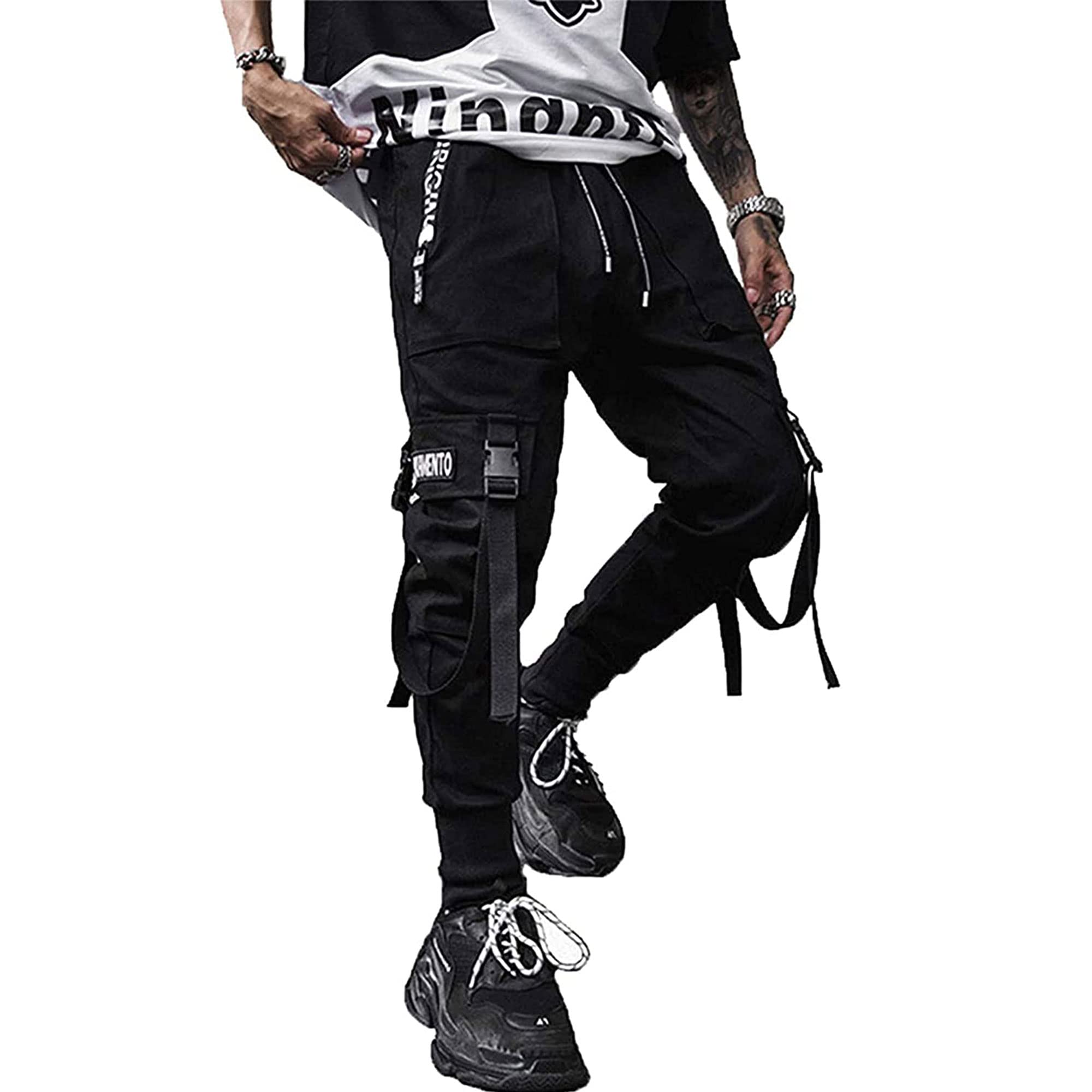 XYXIONGMAO Men's Jogger Pants Techwear Hip Hop Harem Pants Streetwear  Tactical Track Pants Black Medium