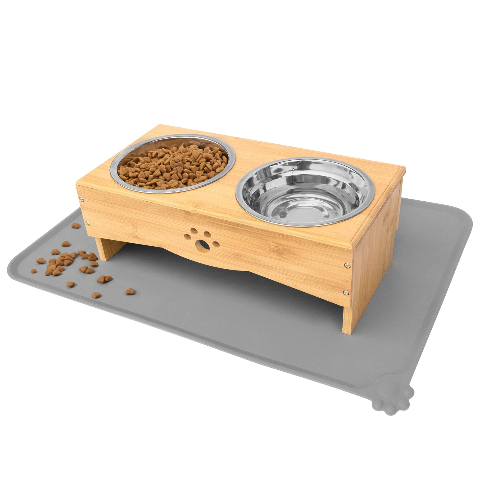 Dog Bowl Stand for Medium Sized Dogs - Adjustable Width, Height 12-Inch - Elevate, Raise Pet Water, Food Dishes - Bamboo Holder Only