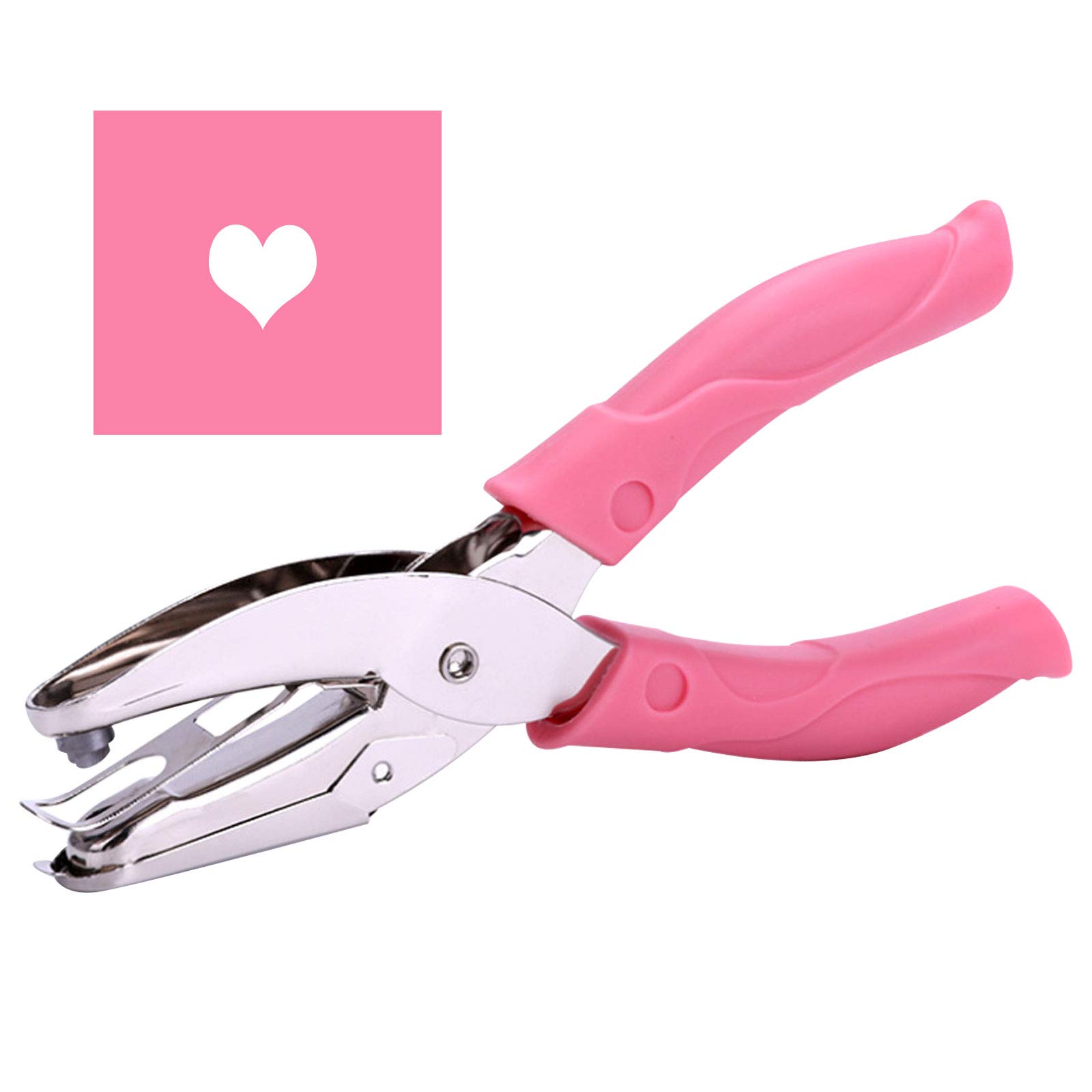 1 Pack 6.3 Inch Length 1/4 Inch Diameter of Heart Shape Hole Handheld  Single Paper Hole Punch Puncher with Pink Soft Thick Leather Cover(Heart  1/4 inch)