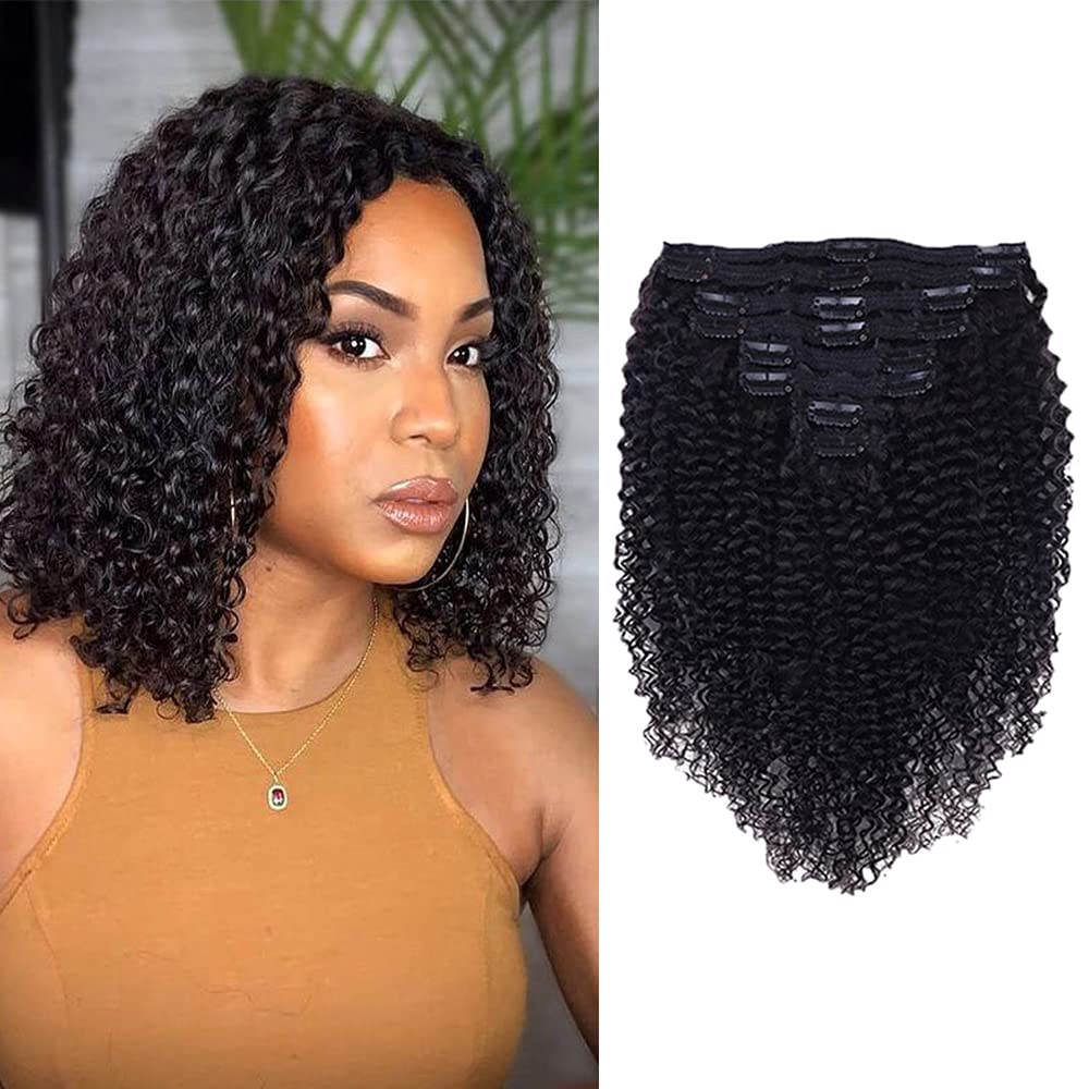 Curly Clip In Extension Human Hair 3C 4A Kinky Curly Clip Ins Full Head for  Black