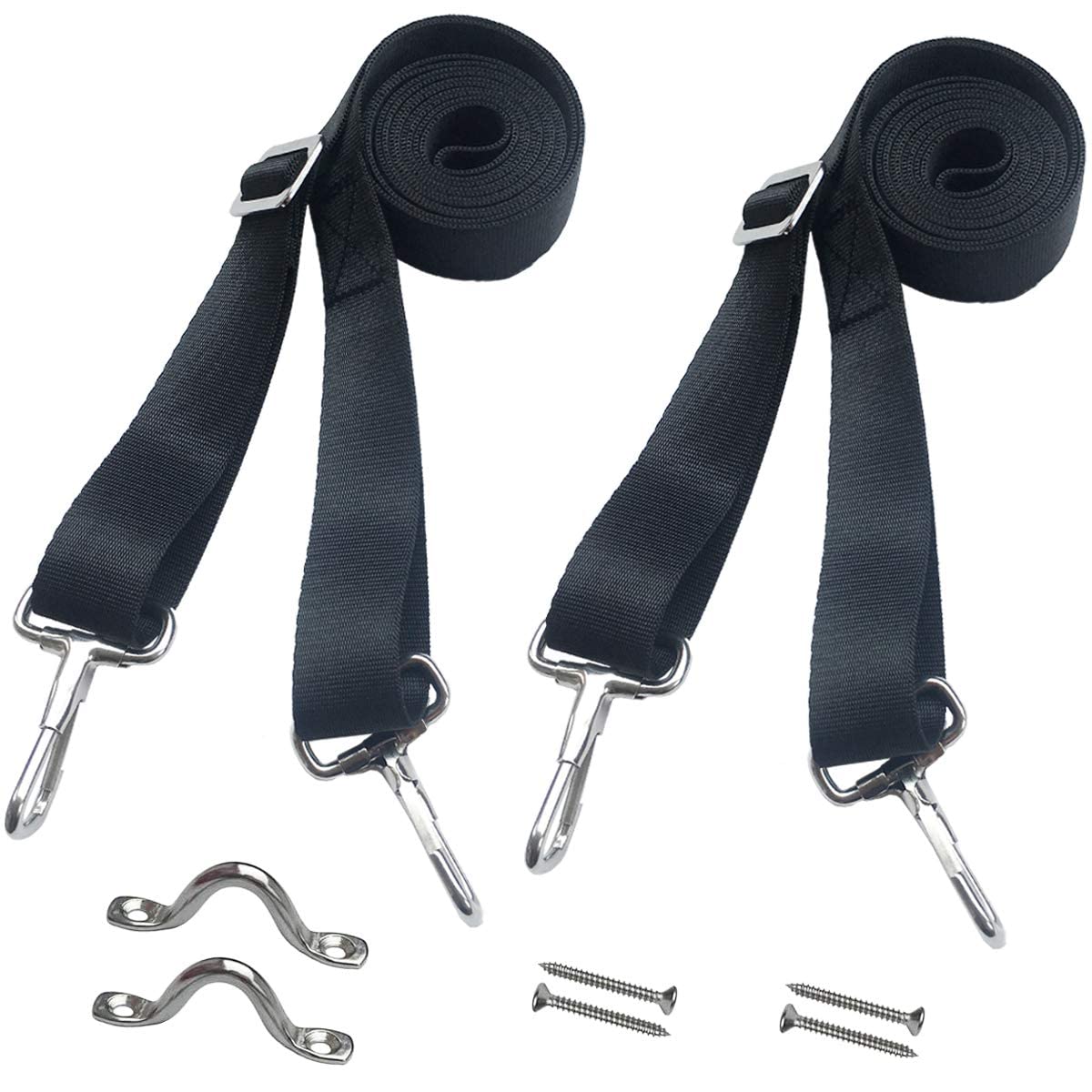 Vtete 2 Pcs Adjustable Bimini Top Straps with All 2 Snap Hooks on Each End  (Not Need to Sewn It) - Marine & Awning Webbing Straps with Loops + Eye  Straps 
