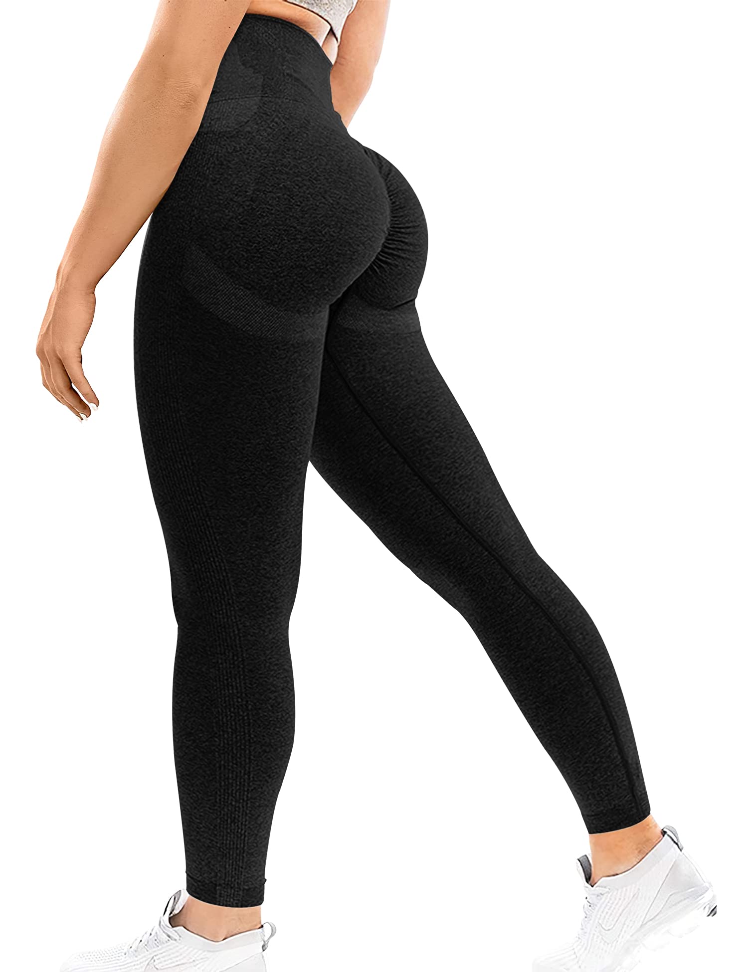YEOREO Scrunch Butt Lift Leggings for Women Workout Yoga Pants Ruched Booty  High Waist Seamless Leggings Compression Tights #1 Black Medium